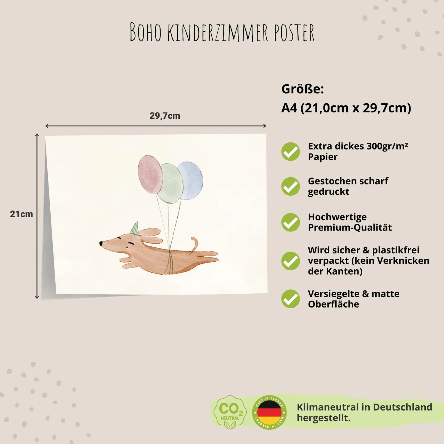 MeinBaby123 Poster Hund Luftballon A4 matt