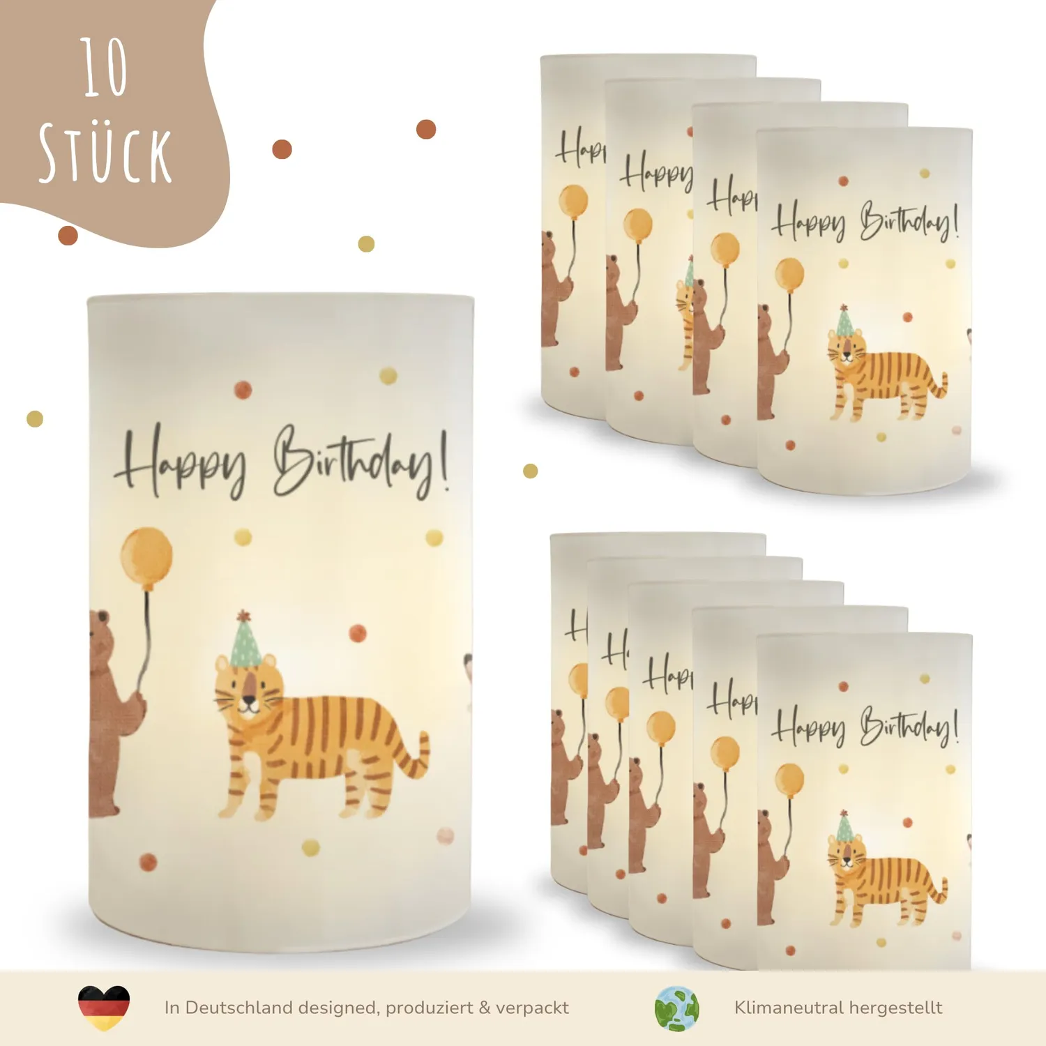 MeinBaby123 Windlicht Tischdeko Kindergeburtstag Tiere 10 Stück