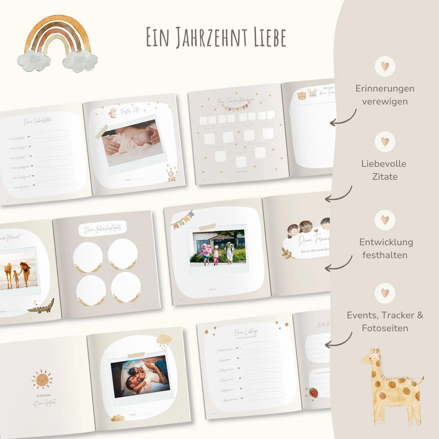 MeinBaby123 Deine ersten 10 Jahre Erinnerungsalbum Naturpapier