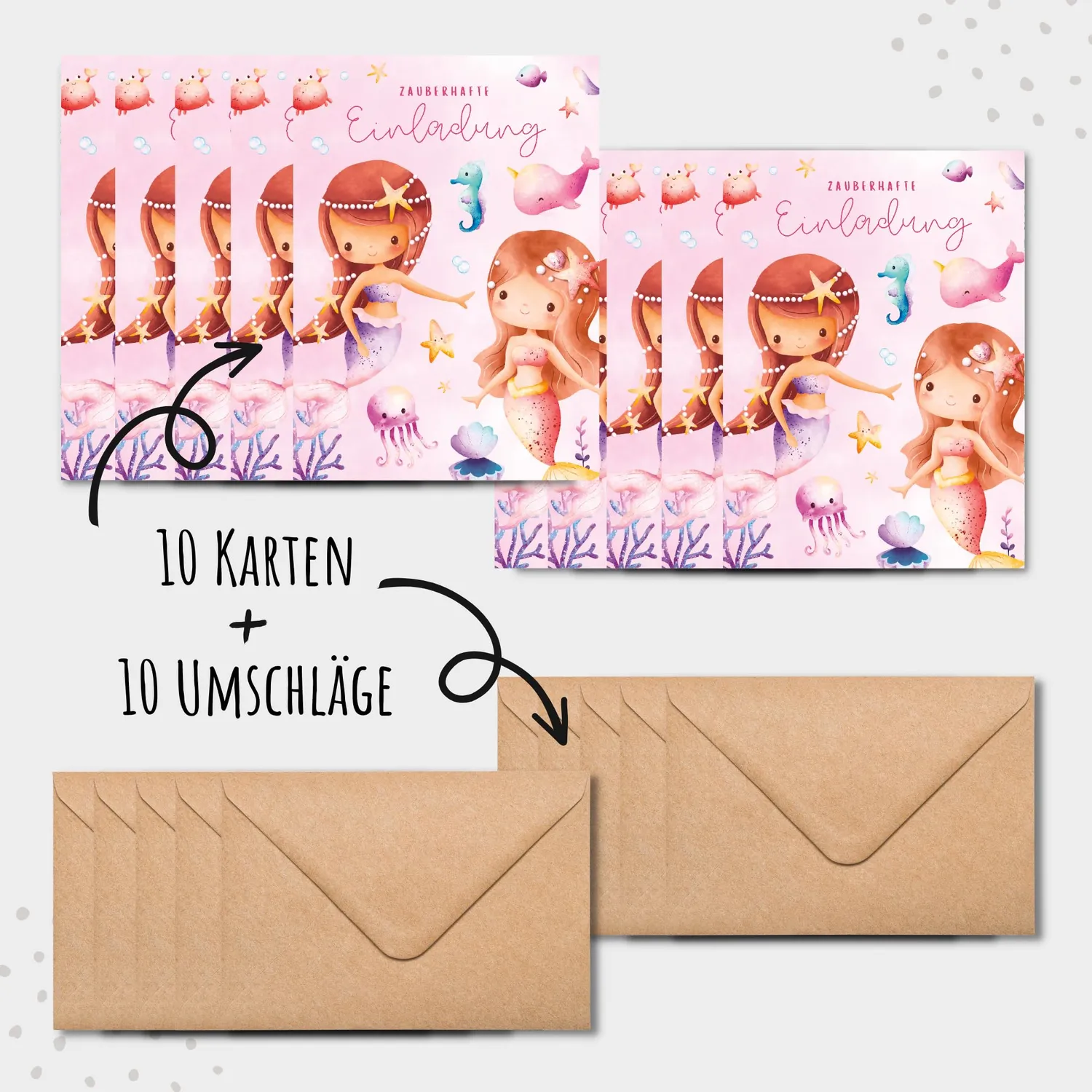 MeinBaby123 Kindergeburtstag Einladungskarten Meerjungfrau 10er Set