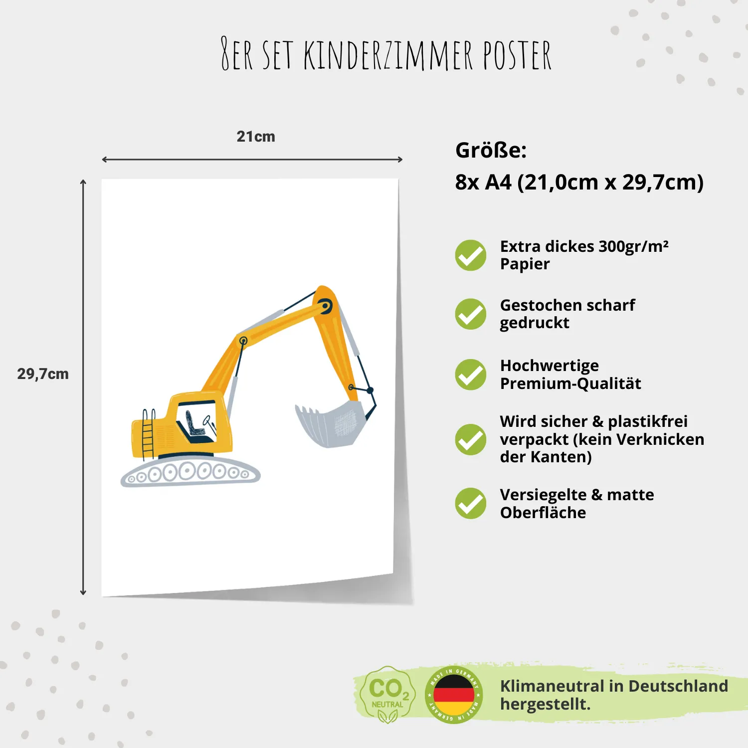 MeinBaby123 Bagger Kinderzimmerposter 8er Set A4 matt