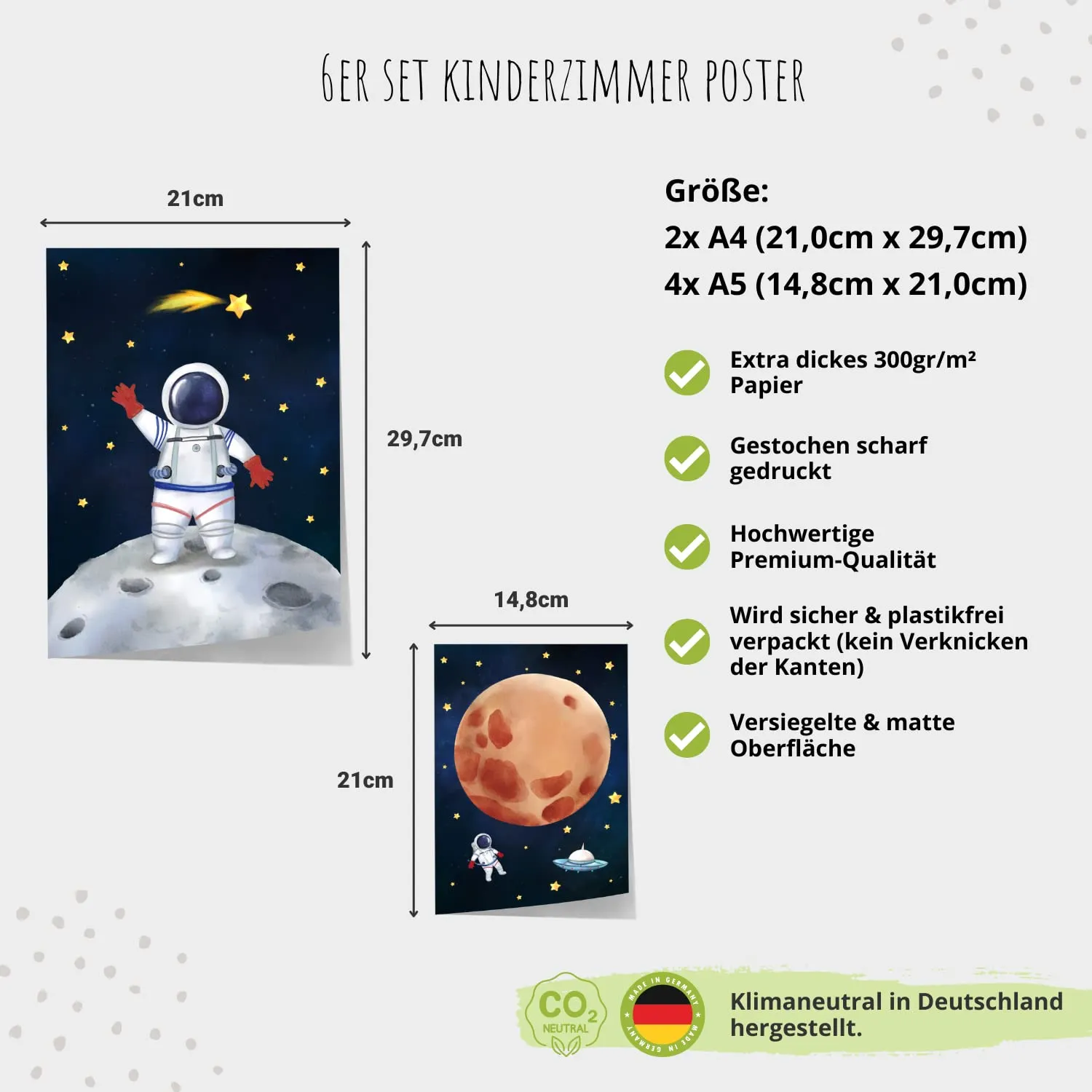 MeinBaby123 Kinderzimmerposter 6er Set A4 A5 Astronaut