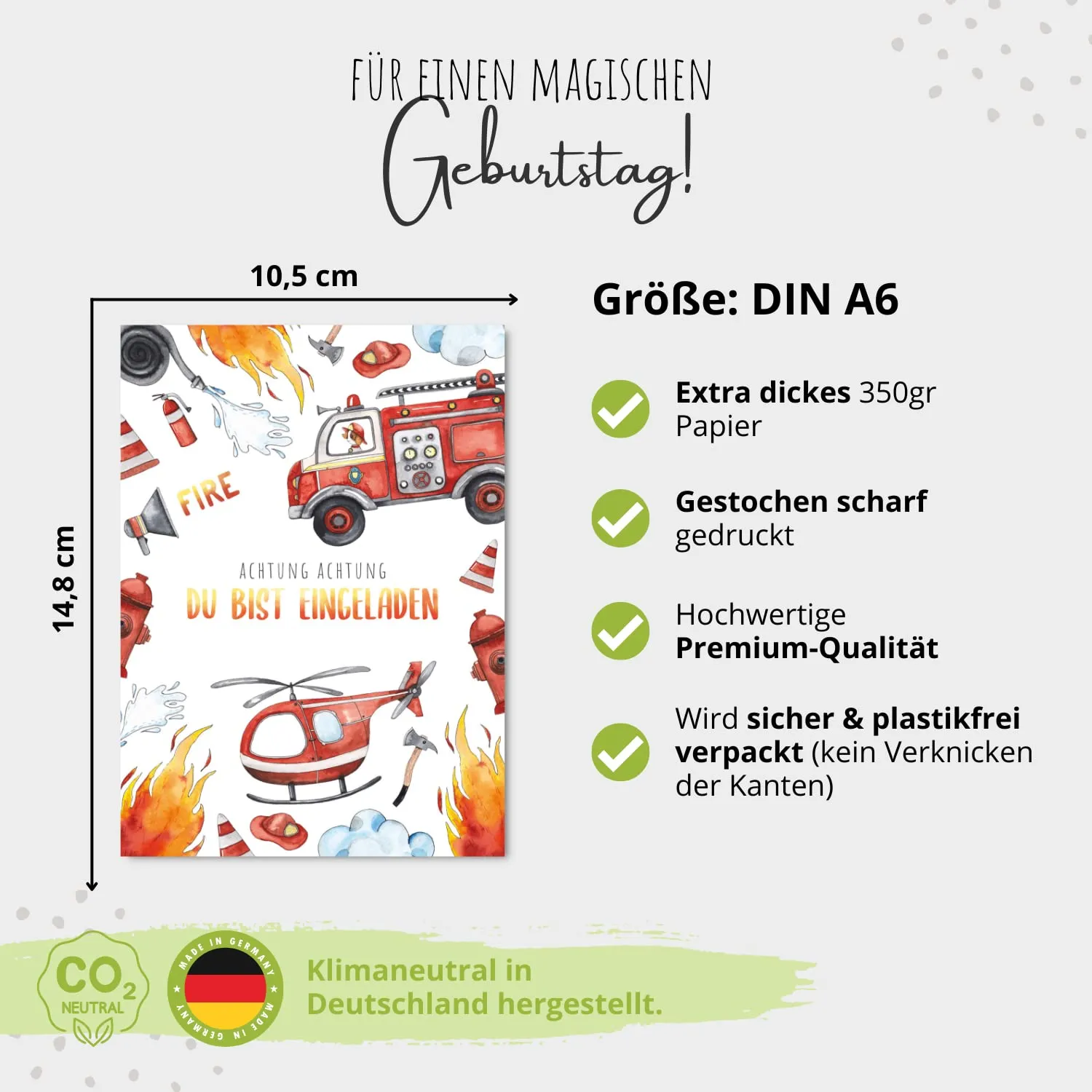 MeinBaby123 Feuerwehr Einladungskarten Kindergeburtstag 10er