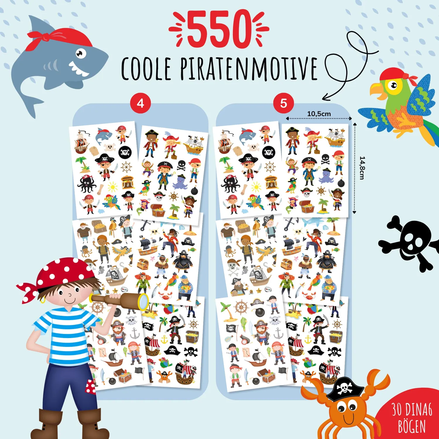 MeinBaby123 Kinder Tattoos Piraten 5er Set 550 Stück vegan