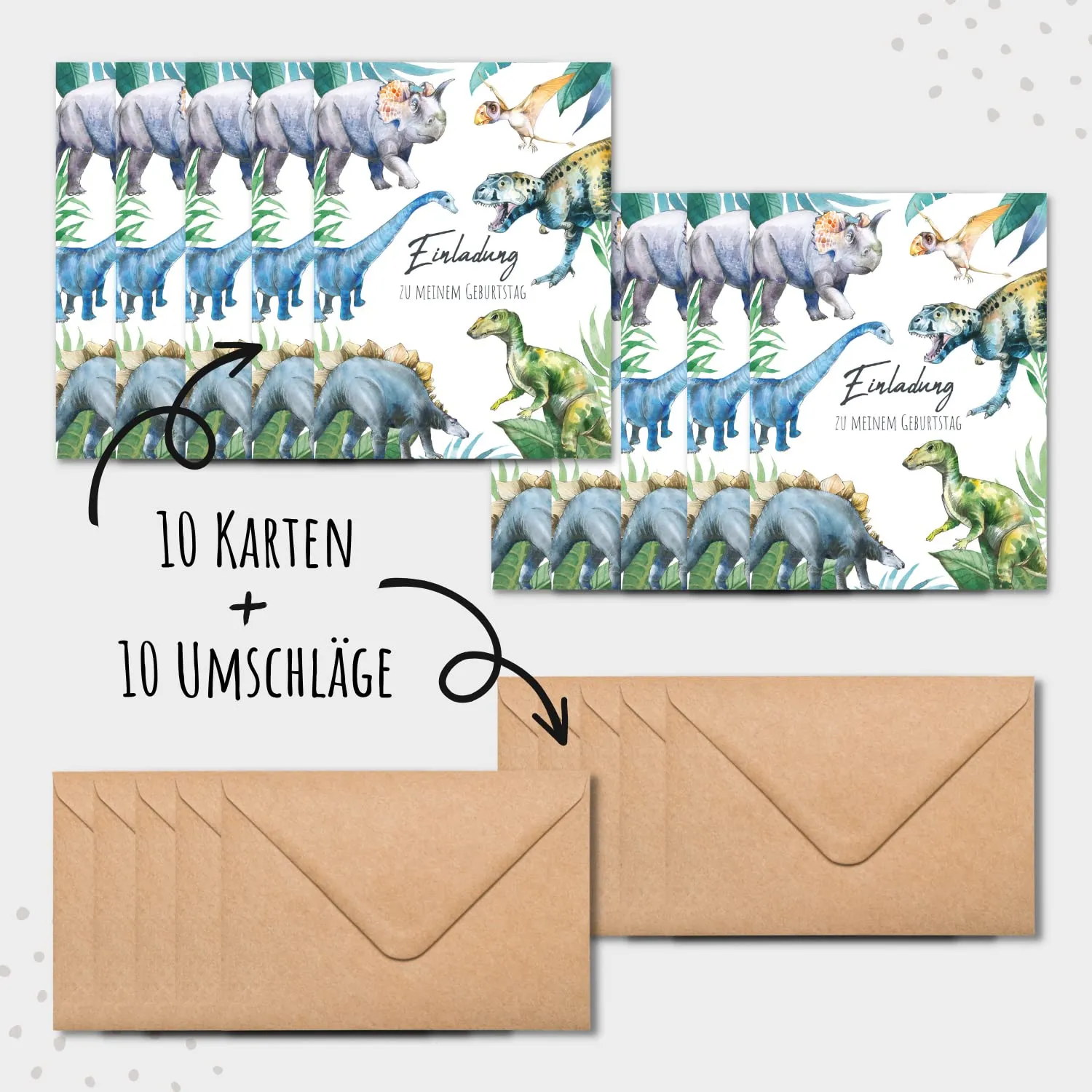 MeinBaby123 Einladungskarten Kindergeburtstag Dino 10er Set