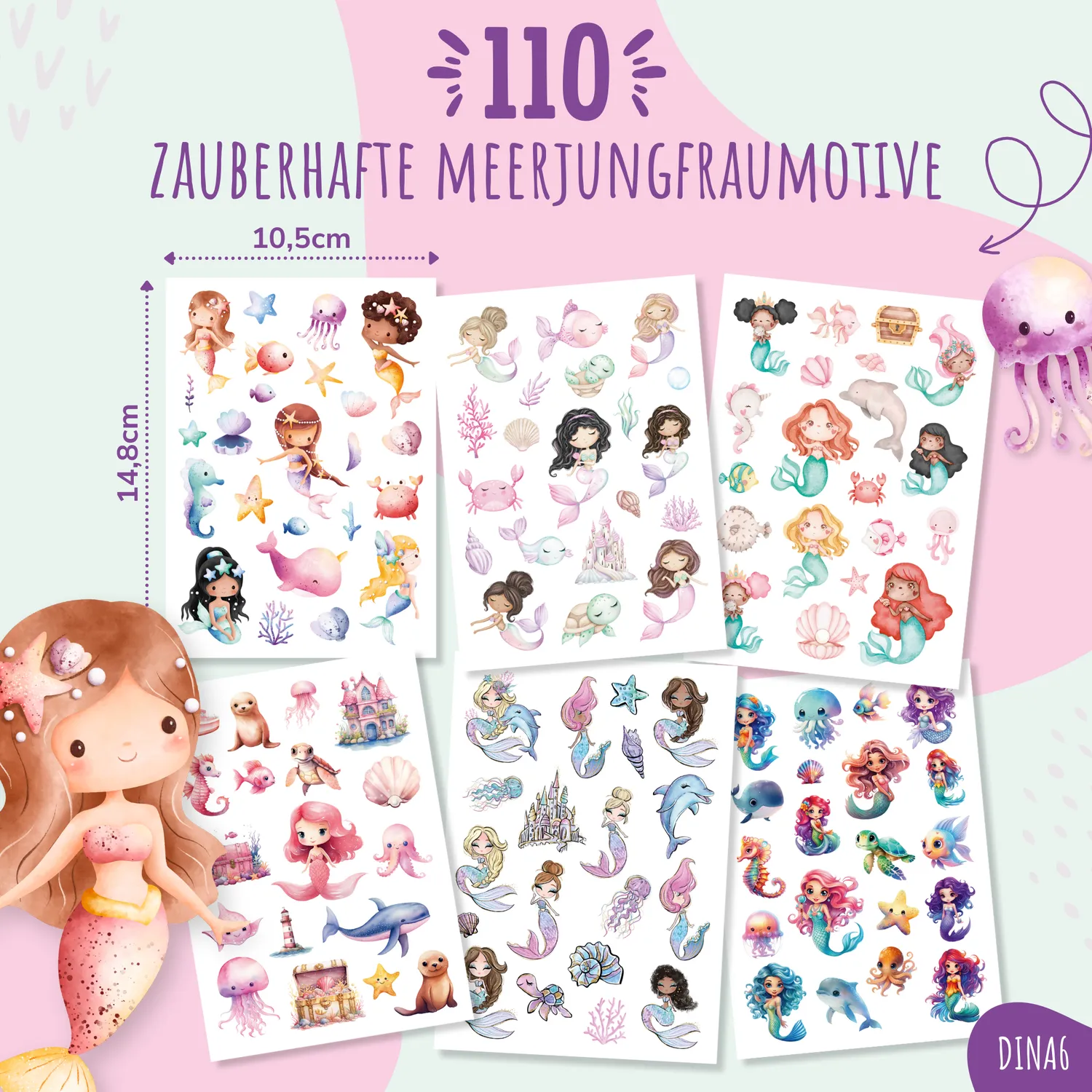 MeinBaby123 Meerjungfrauen Kinder-Tattoos 110 Stück