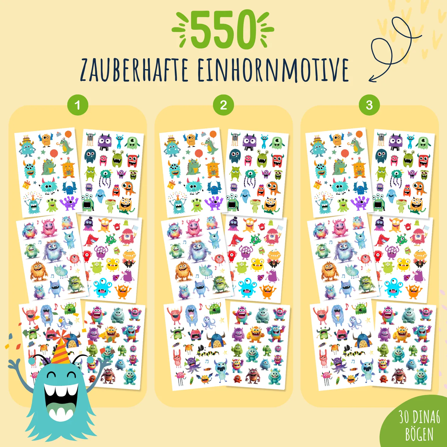 MeinBaby123 Monster Tattoos 5er Set 550 Stück vegan