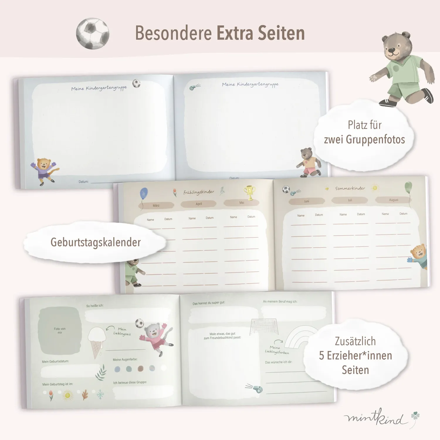 MINTKIND Kindergarten Freundebuch Fußball Hardcover 25 Kicker