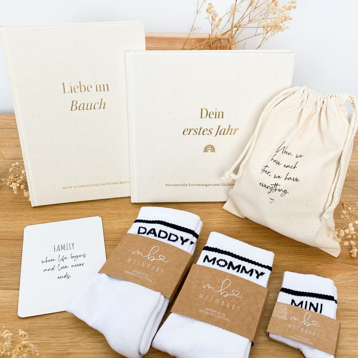 MeinBaby123 Komplett-Set Schwangerschaft Socken beige Tagebuch