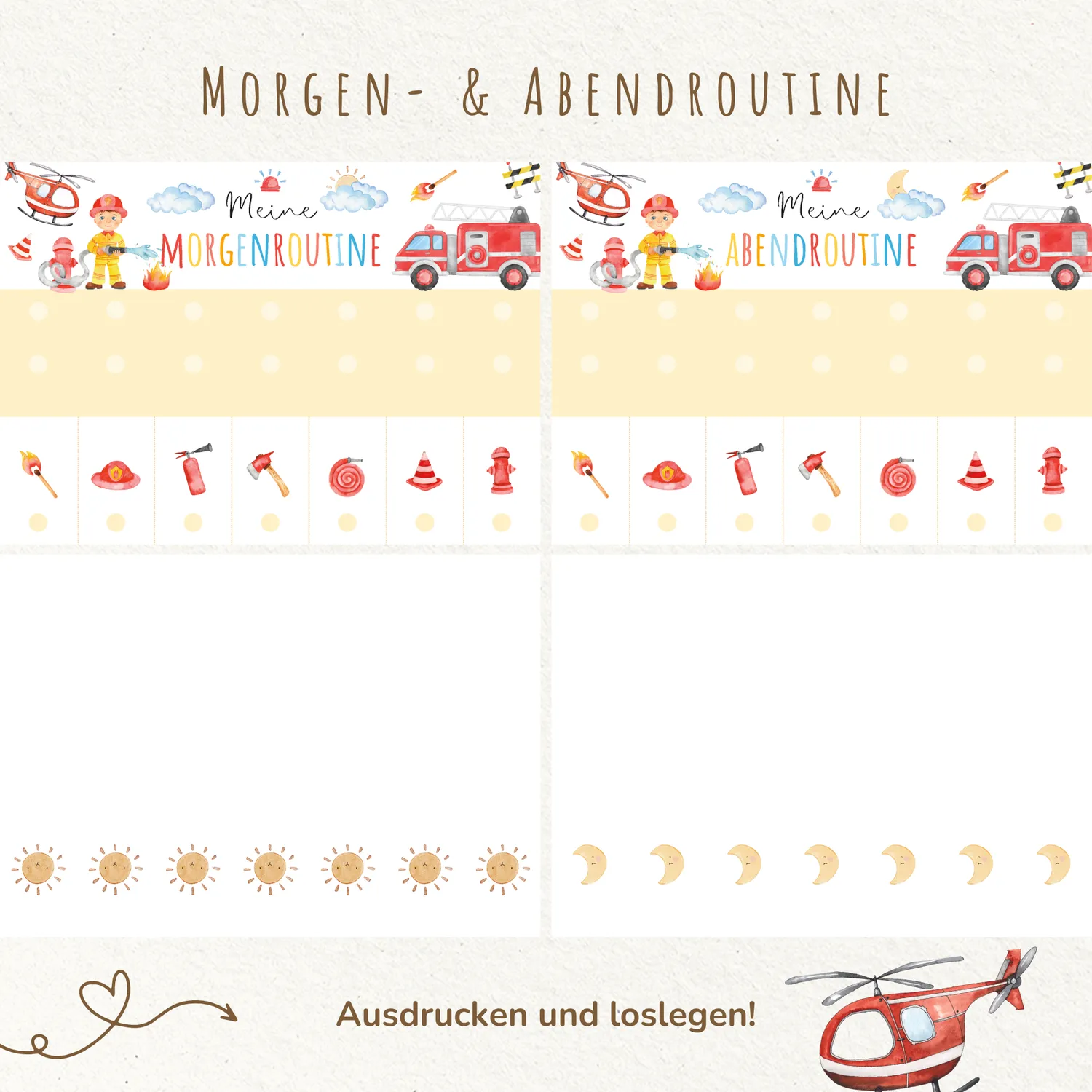 MeinBaby123 Morgen- & Abendroutine Feuerwehr Routineplan PDF