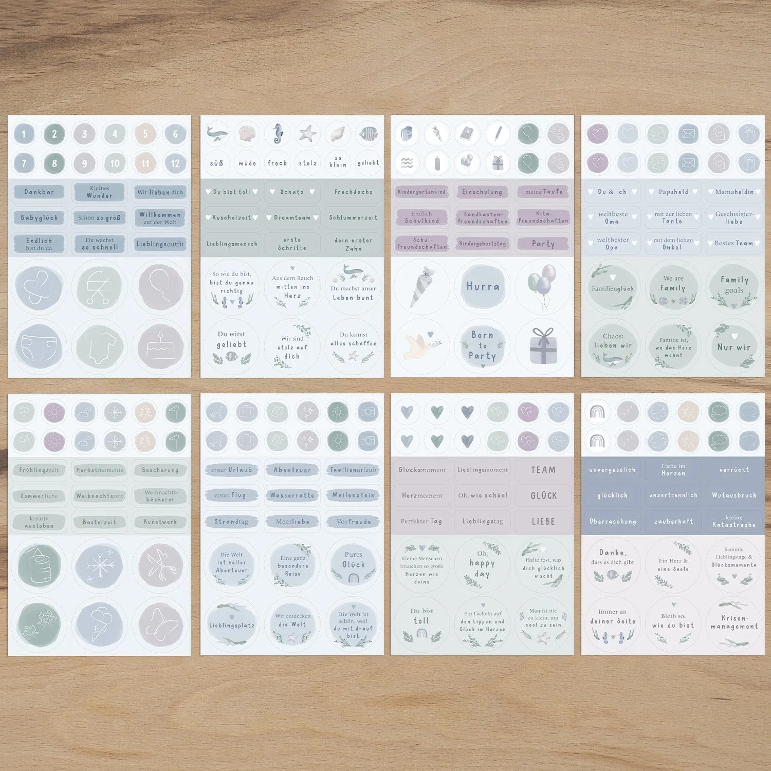 MINTKIND Babyalbum Sticker Set 8 Bögen Wald Blumen Wal