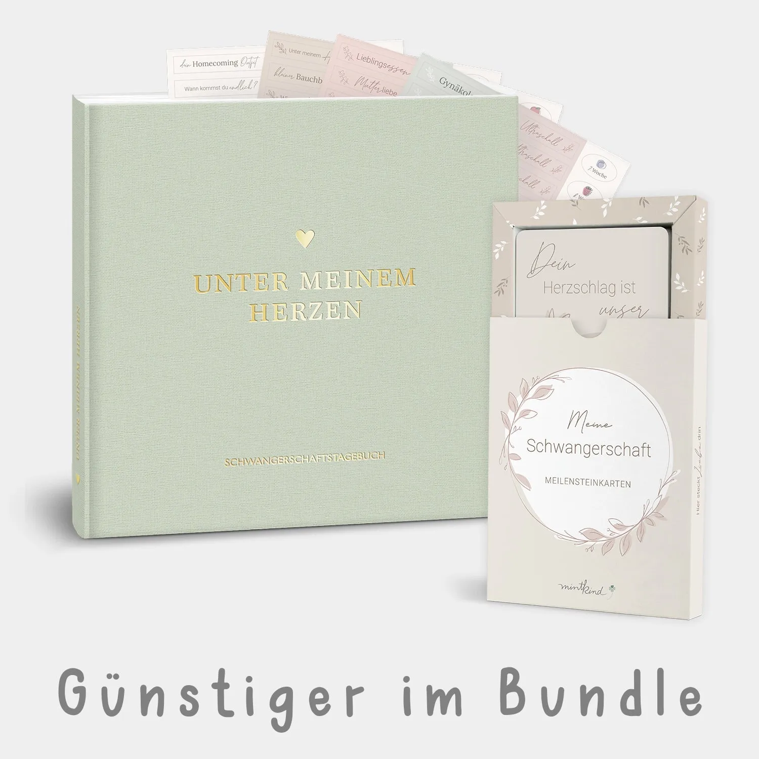 MINTKIND Schwangerschaft Bundle Tagebuch Karten Sticker Set