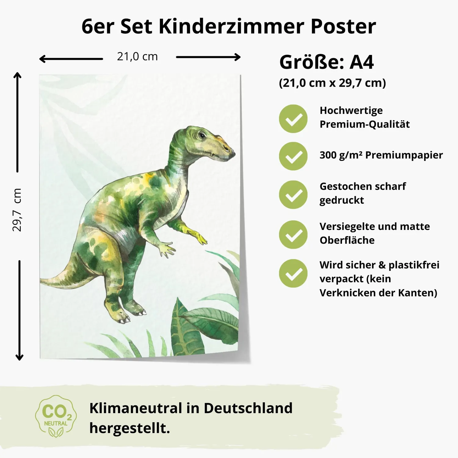 MeinBaby123 Dino Kinderzimmerposter 6er Set A4 matt