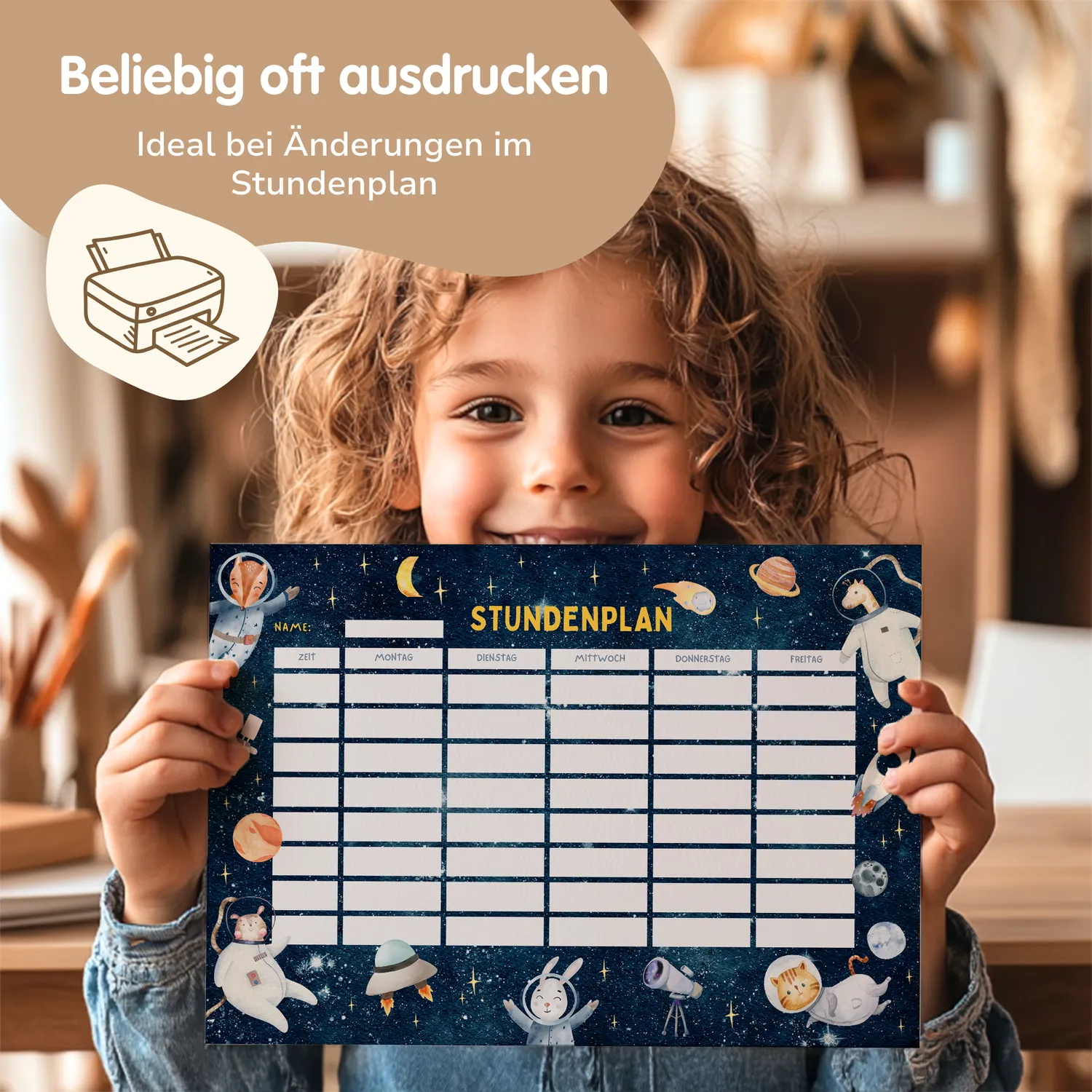 MeinBaby123 Stundenplan Astronaut Weltall zum Ausdrucken A4