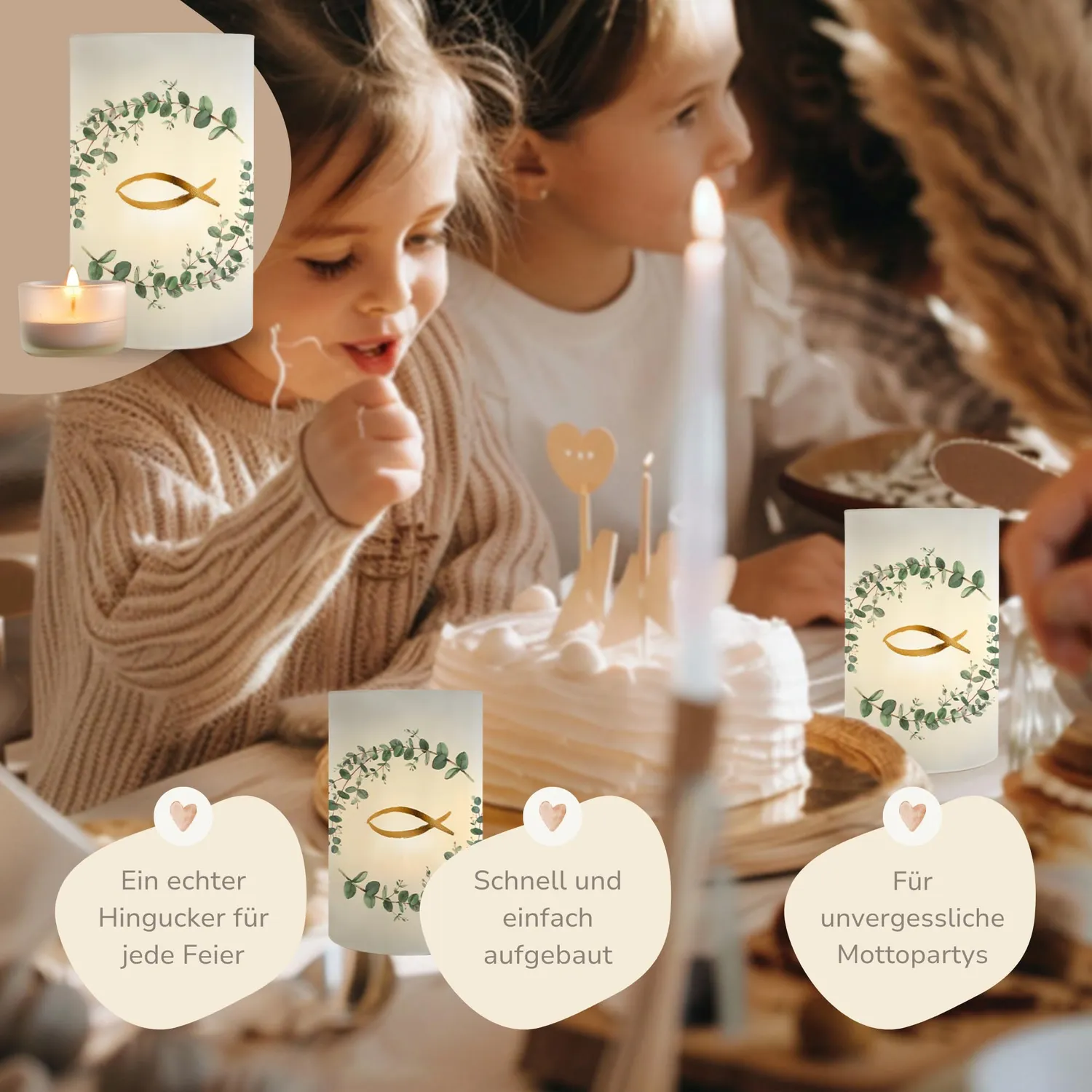MeinBaby123 Windlicht Tischdeko Taufe 10 Stk Eukalyptus
