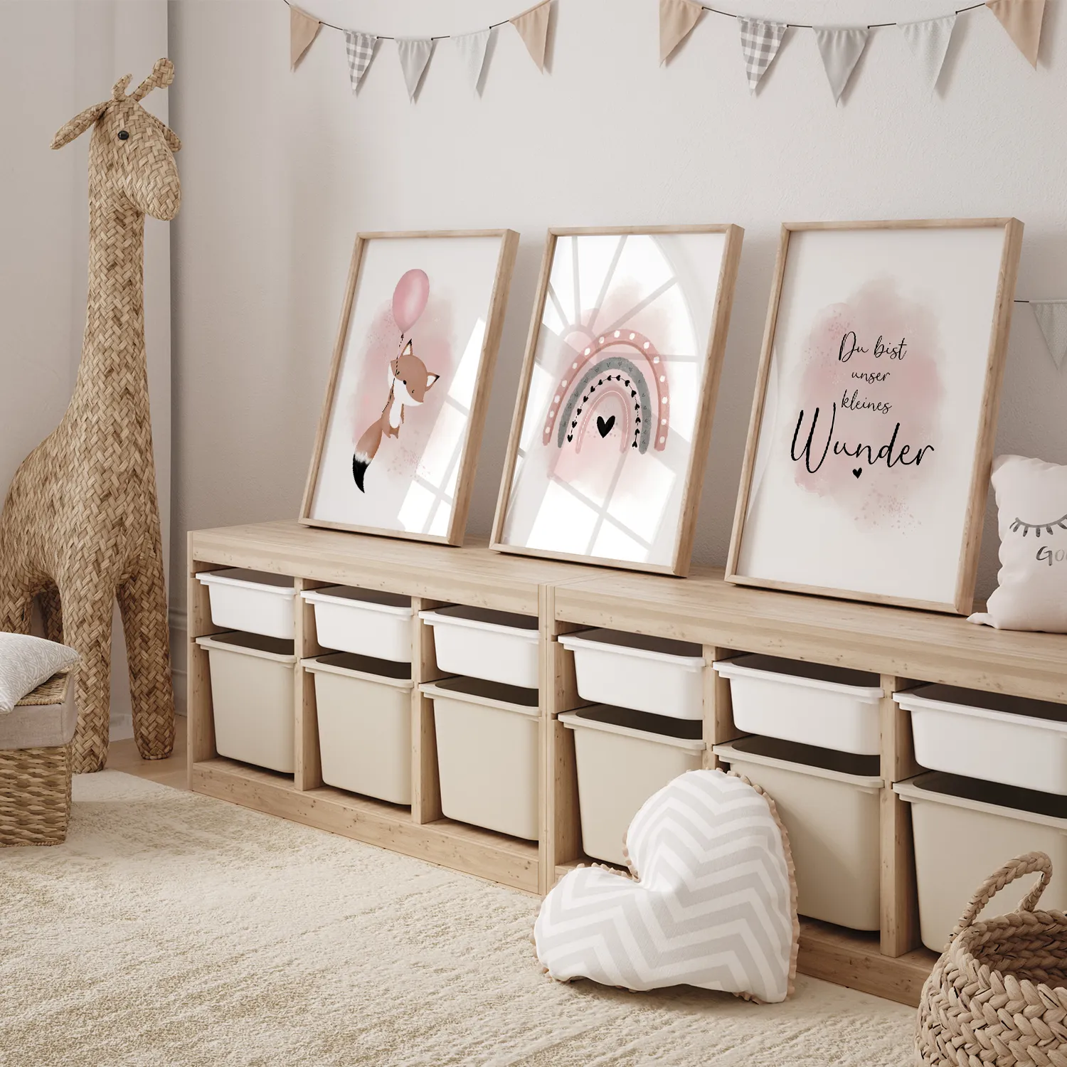 MeinBaby123 Kinderzimmer Poster Fuchs Rosa A4 3er-Set matt