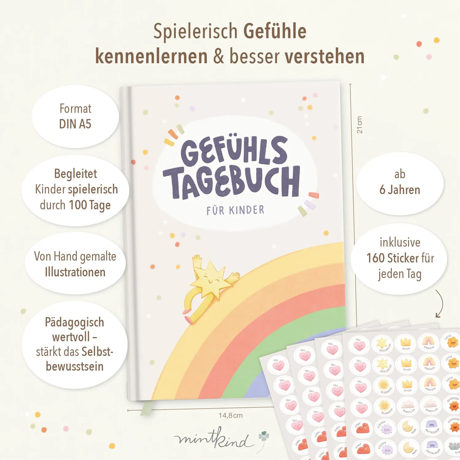 MINTKIND Gefühlstagebuch für Kinder Tagebuch 100 Tage