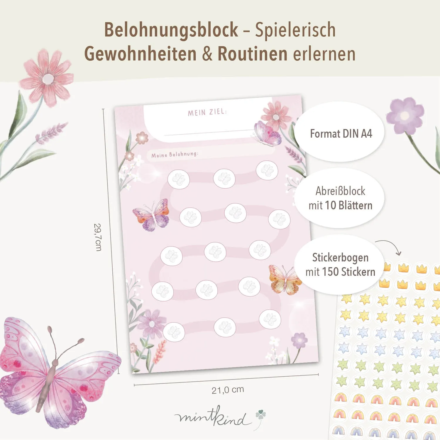 MINTKIND Belohnungsblock Weltraum Stickerplan DIN A4 150 Sticker