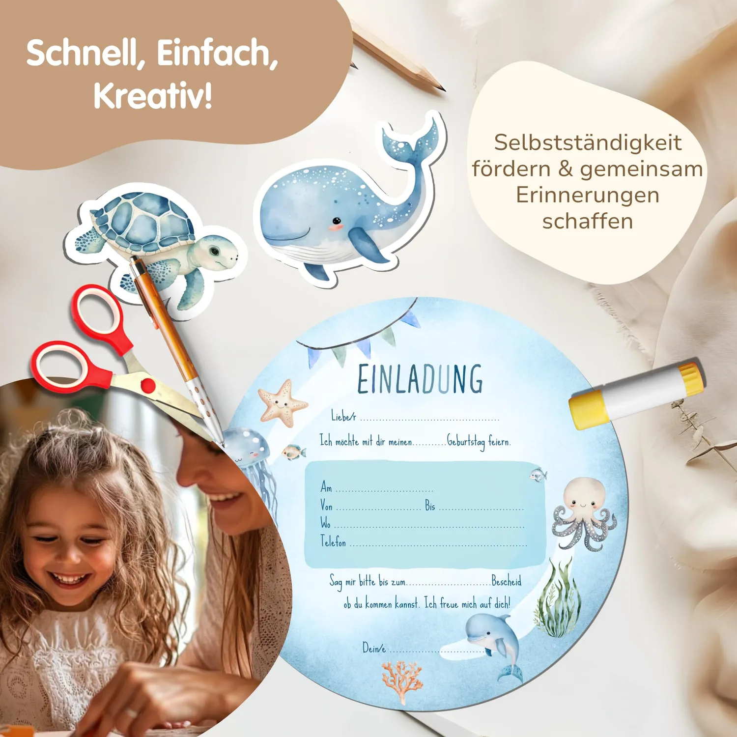 MeinBaby123 Unterwasserwelt Einladungen Bastelset