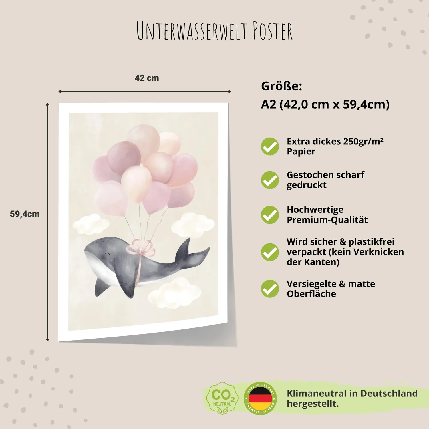 MeinBaby123 Poster Süßer Wal A2 Unterwasser 300g