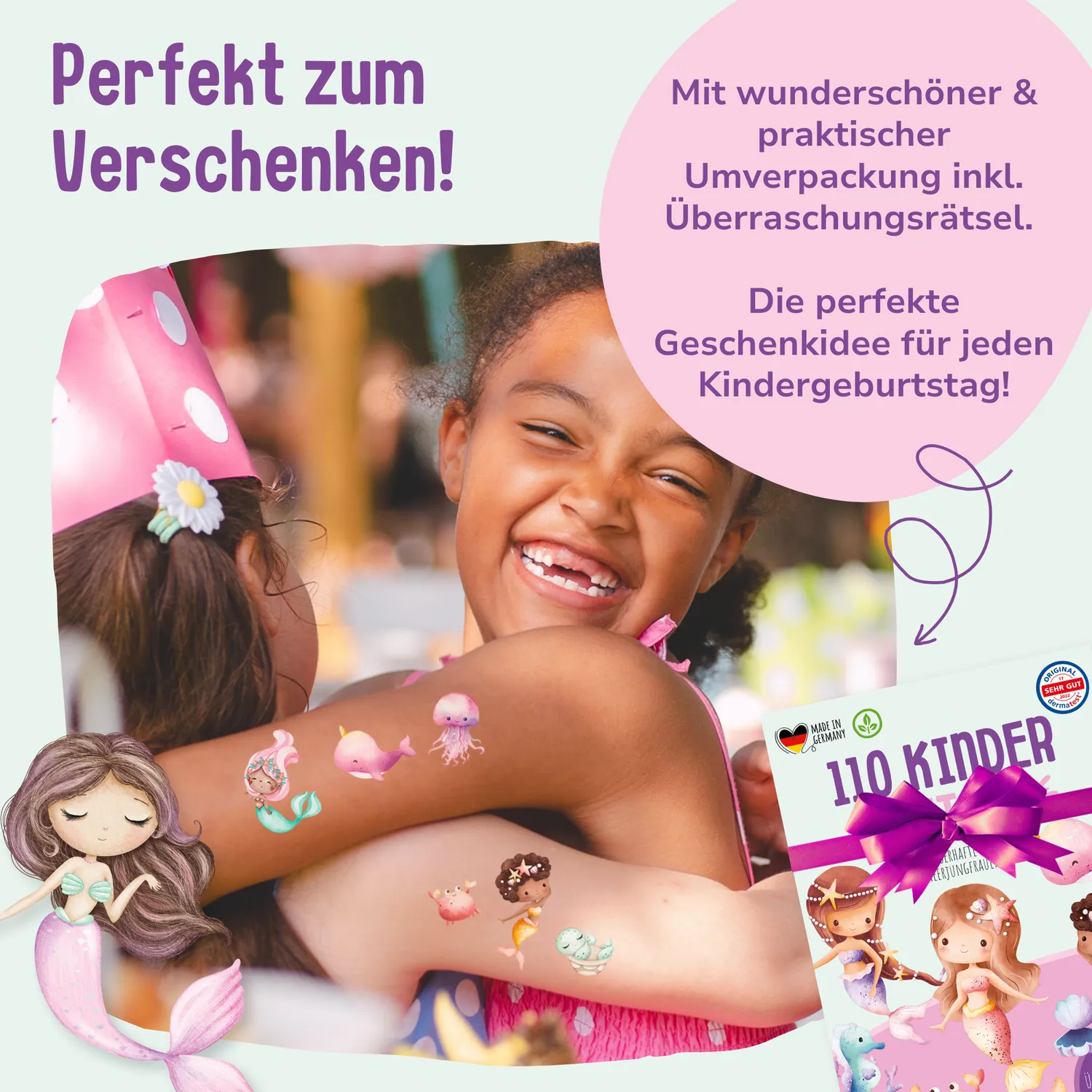 MeinBaby123 Meerjungfrauen Kinder-Tattoos 110 Stück