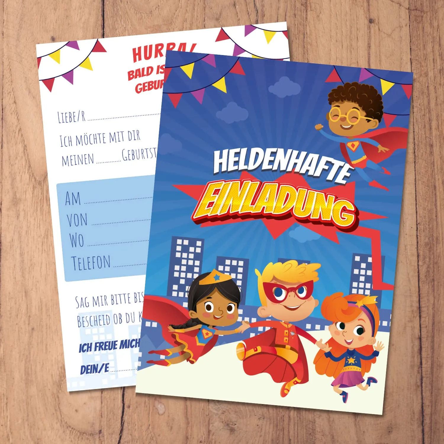 MeinBaby123 Superhelden Einladungskarten 10 Stück