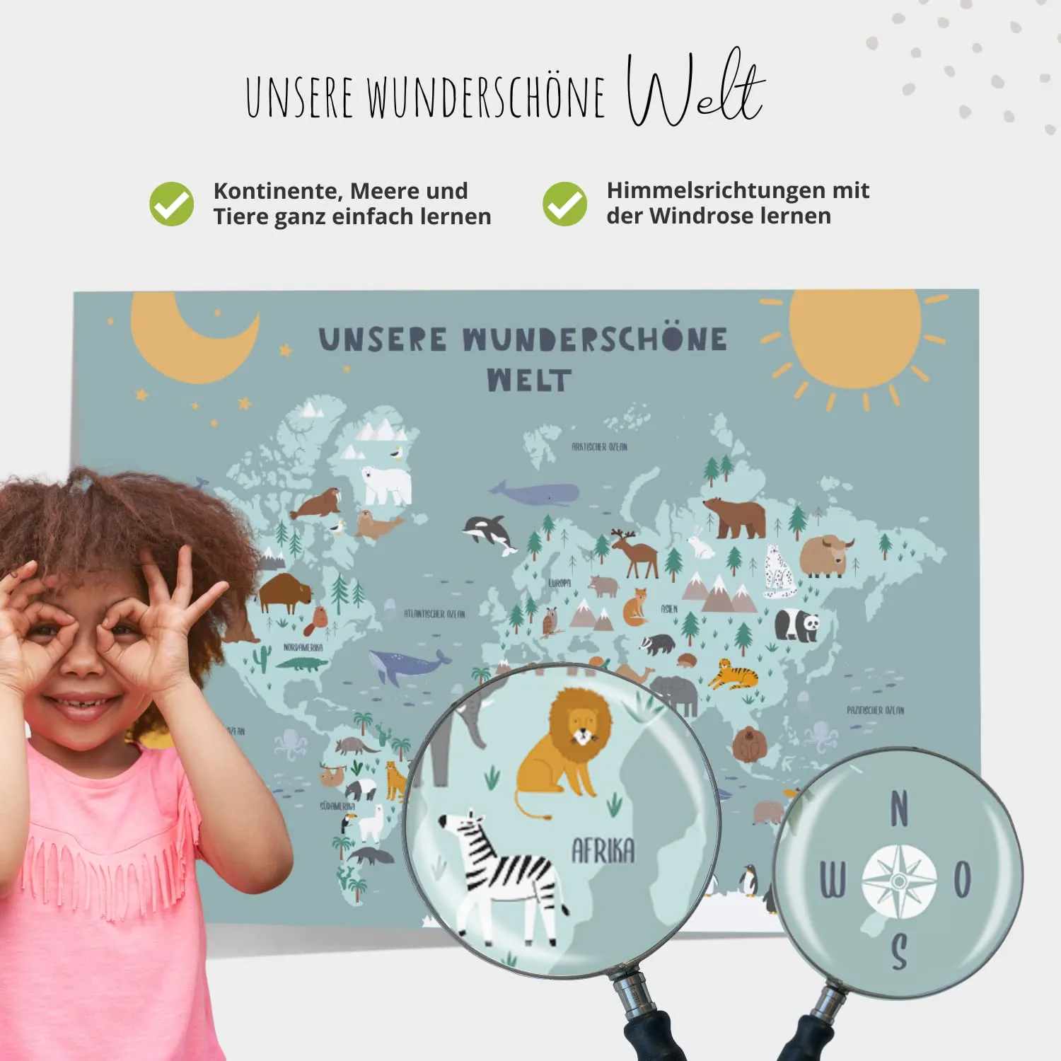 MeinBaby123 Weltkarte Lernposter blau A2 matt