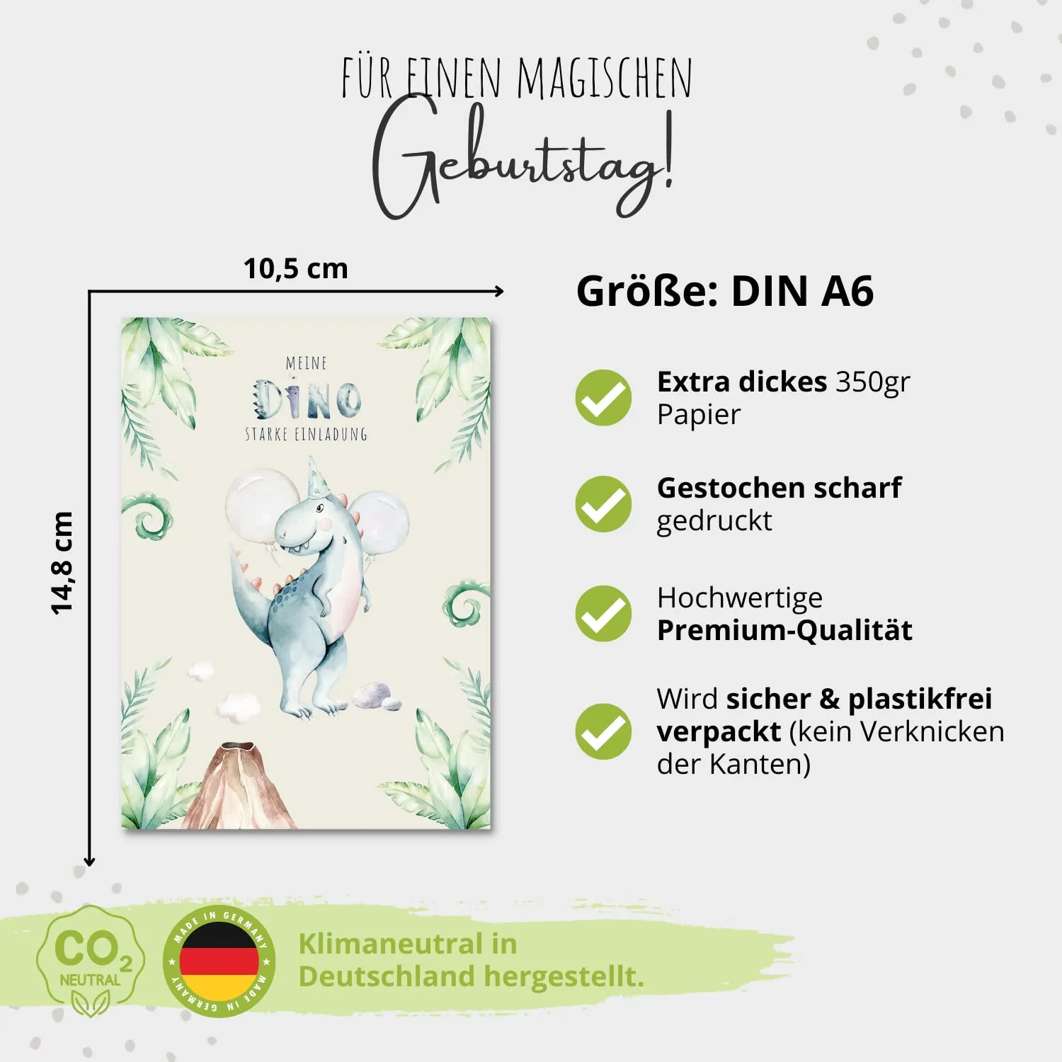 MeinBaby123 Dino Einladungskarten Kindergeburtstag 10er Umschlag