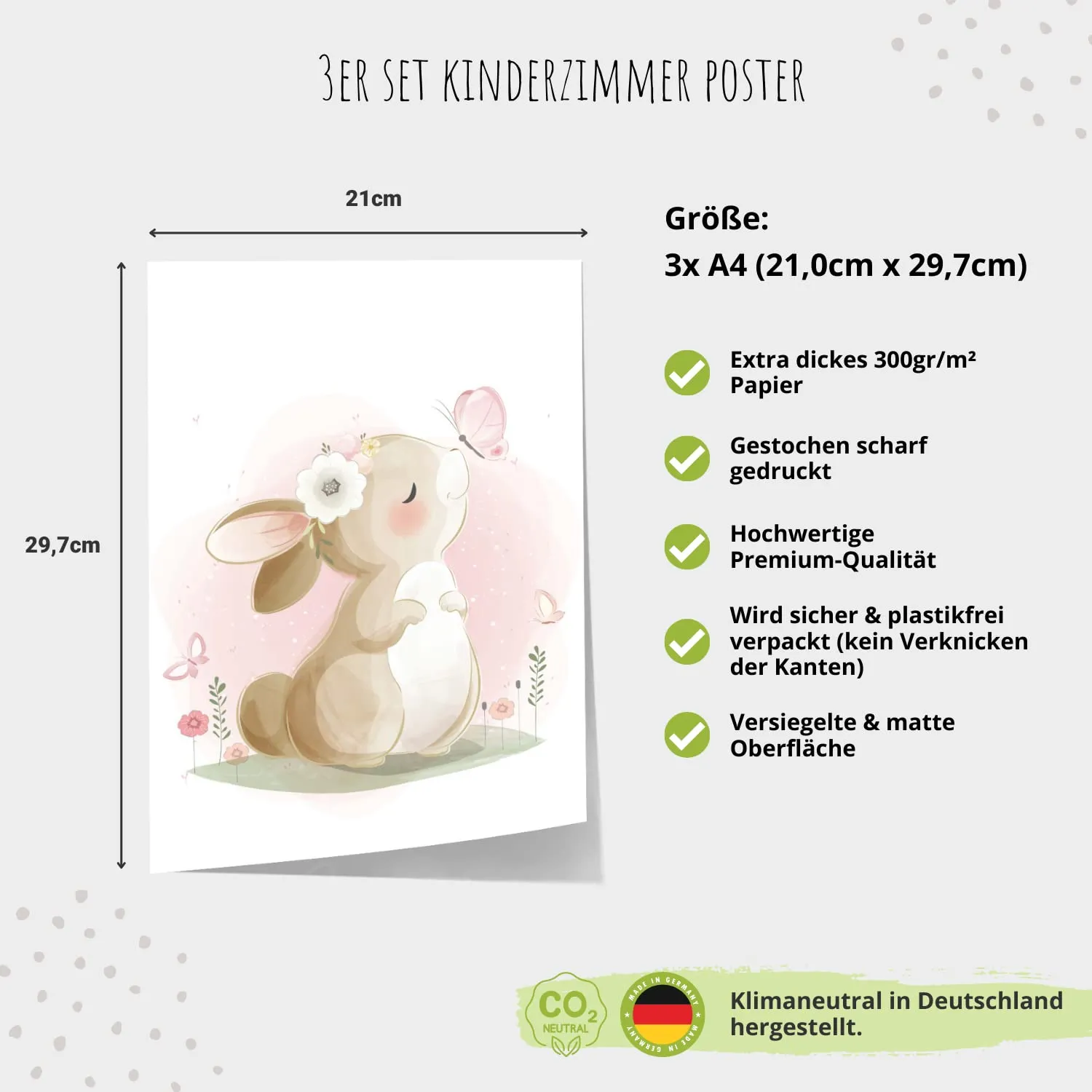 MeinBaby123 Hase Poster 3er Set A4 matt