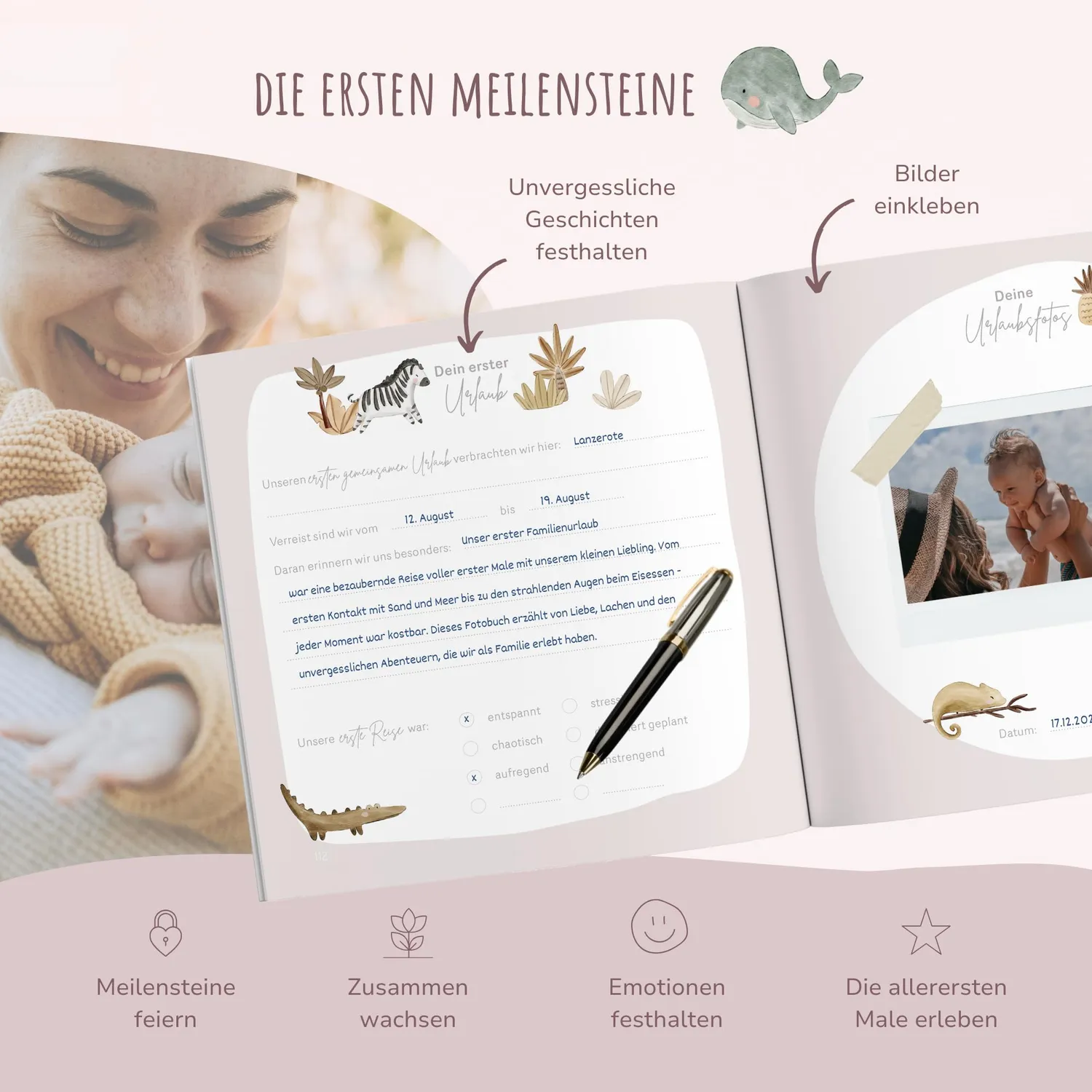 MeinBaby123 Dein erstes Jahr Babyalbum rosa 136 Seiten