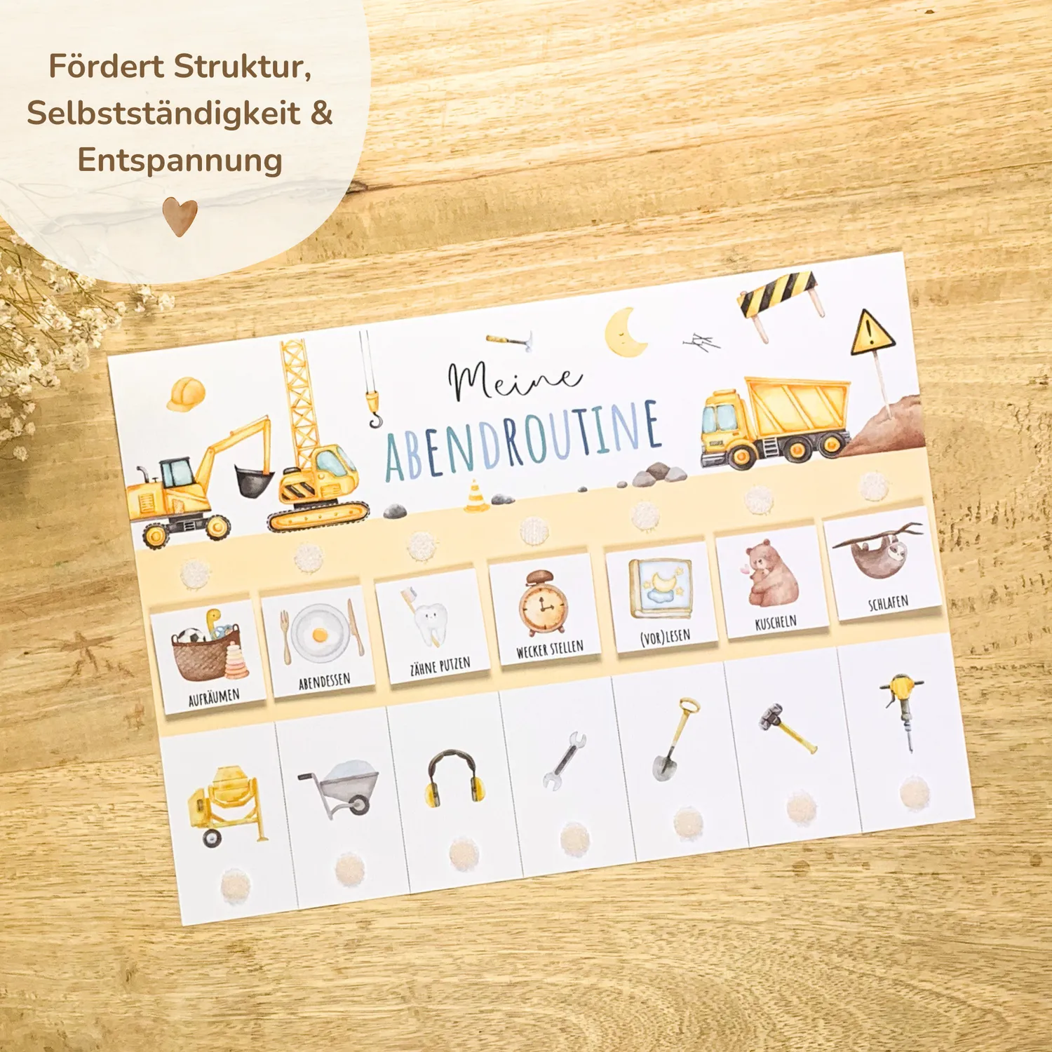 MeinBaby123 Morgen-Abendroutine Bagger Routineplan Ausdrucken Kinder