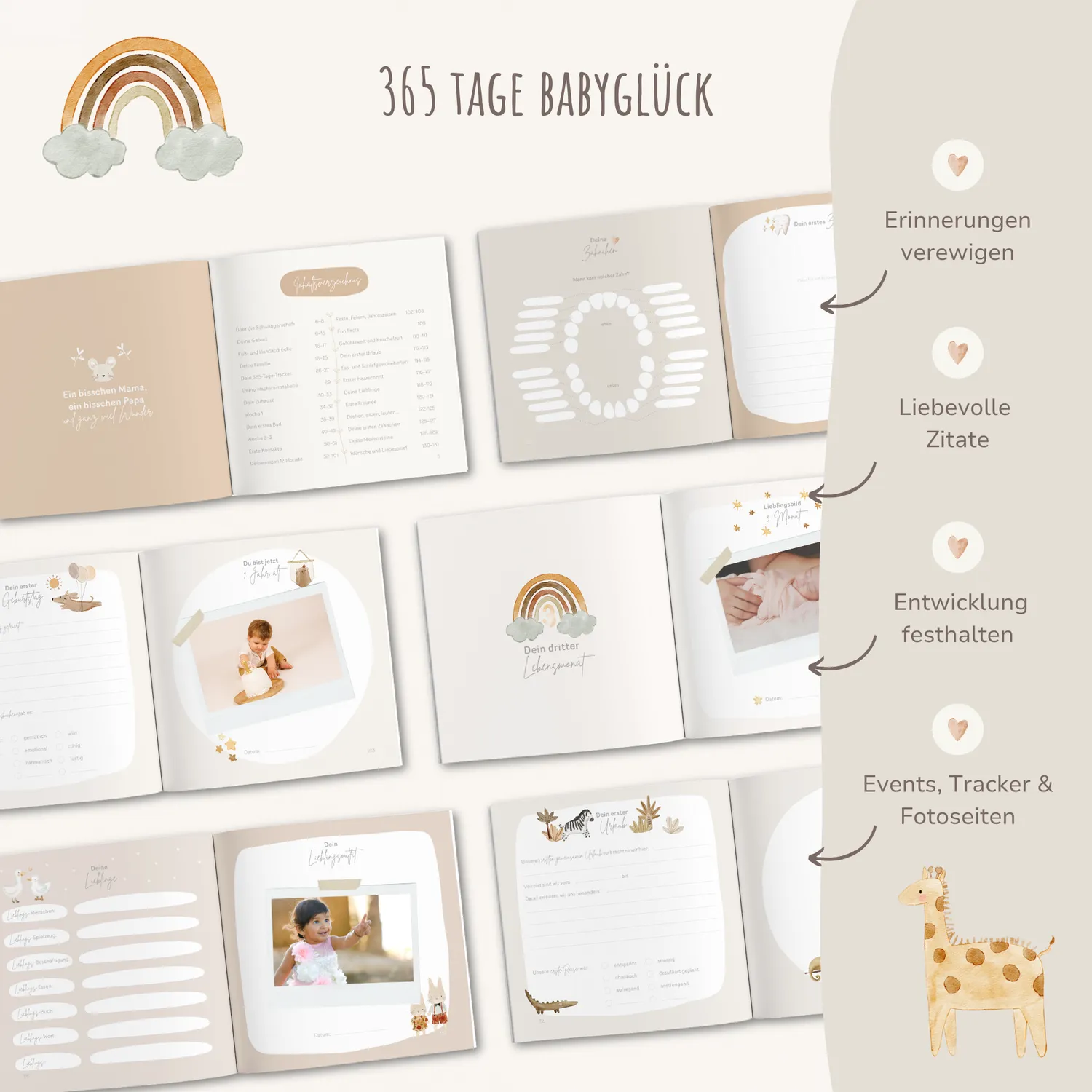 MeinBaby123 Babyalbum Dein erstes Jahr Leinen vergoldet