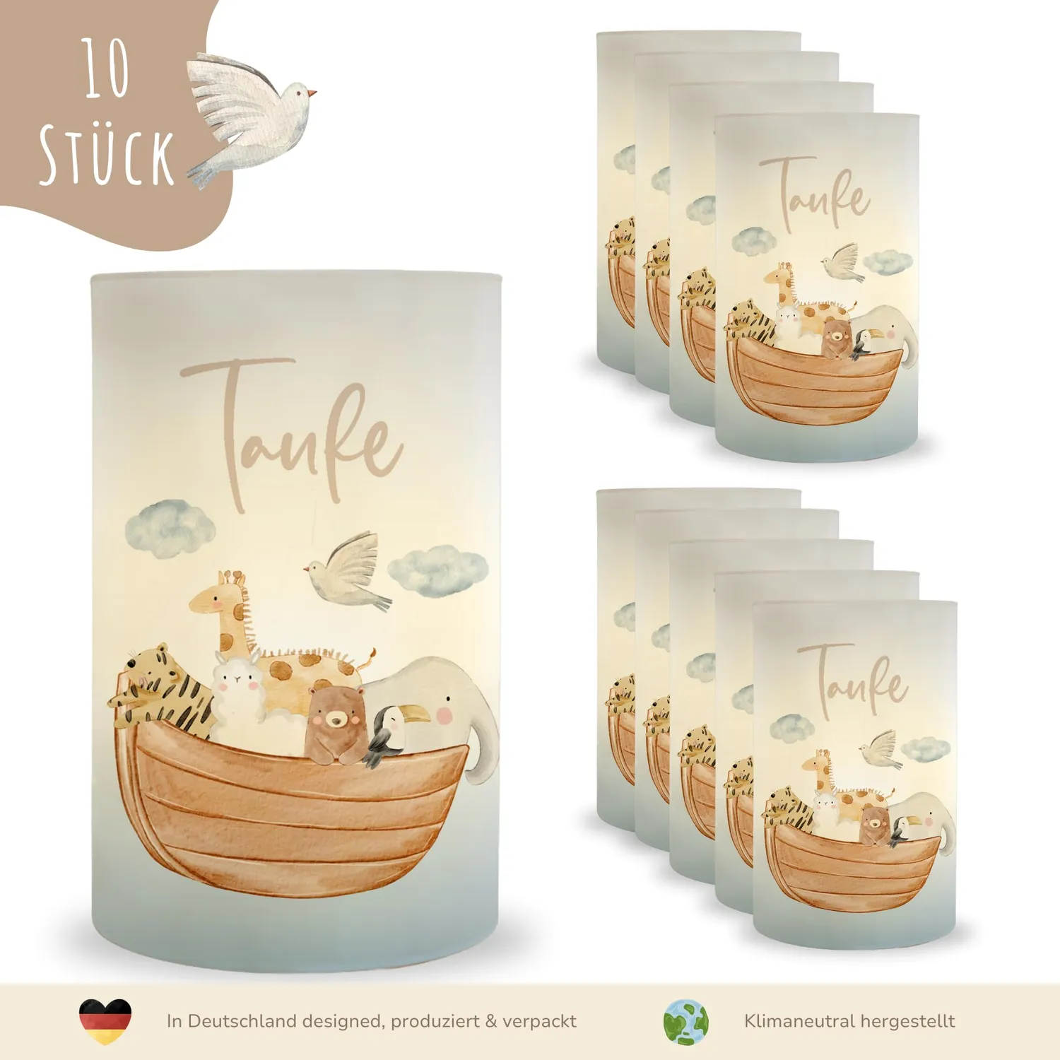 MeinBaby123 Arche Windlicht 10er Set Taufe Transparent