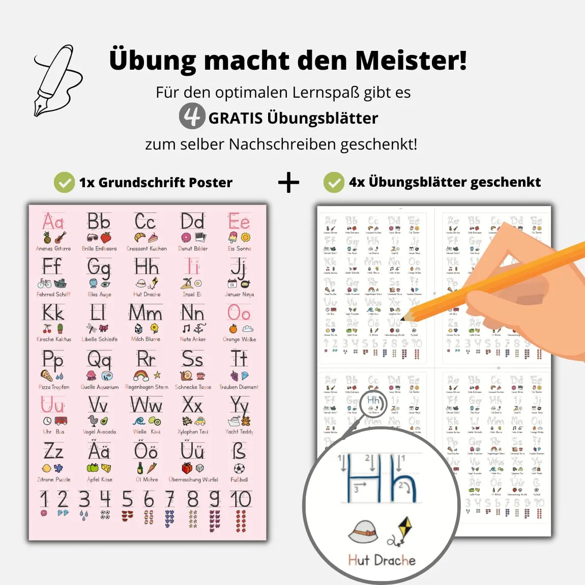 MeinBaby123 Grundschrift Lernposter A2 schwarz/rosa ABC