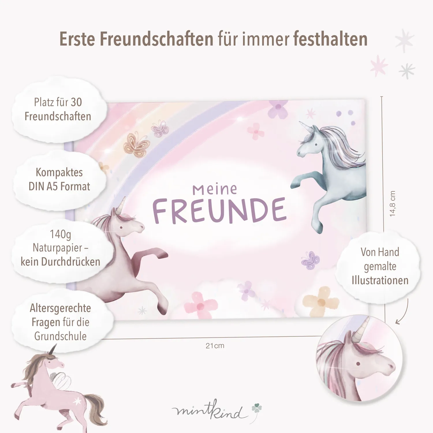 MINTKIND Freundebuch Grundschule Einhorn 30 Einträge A5