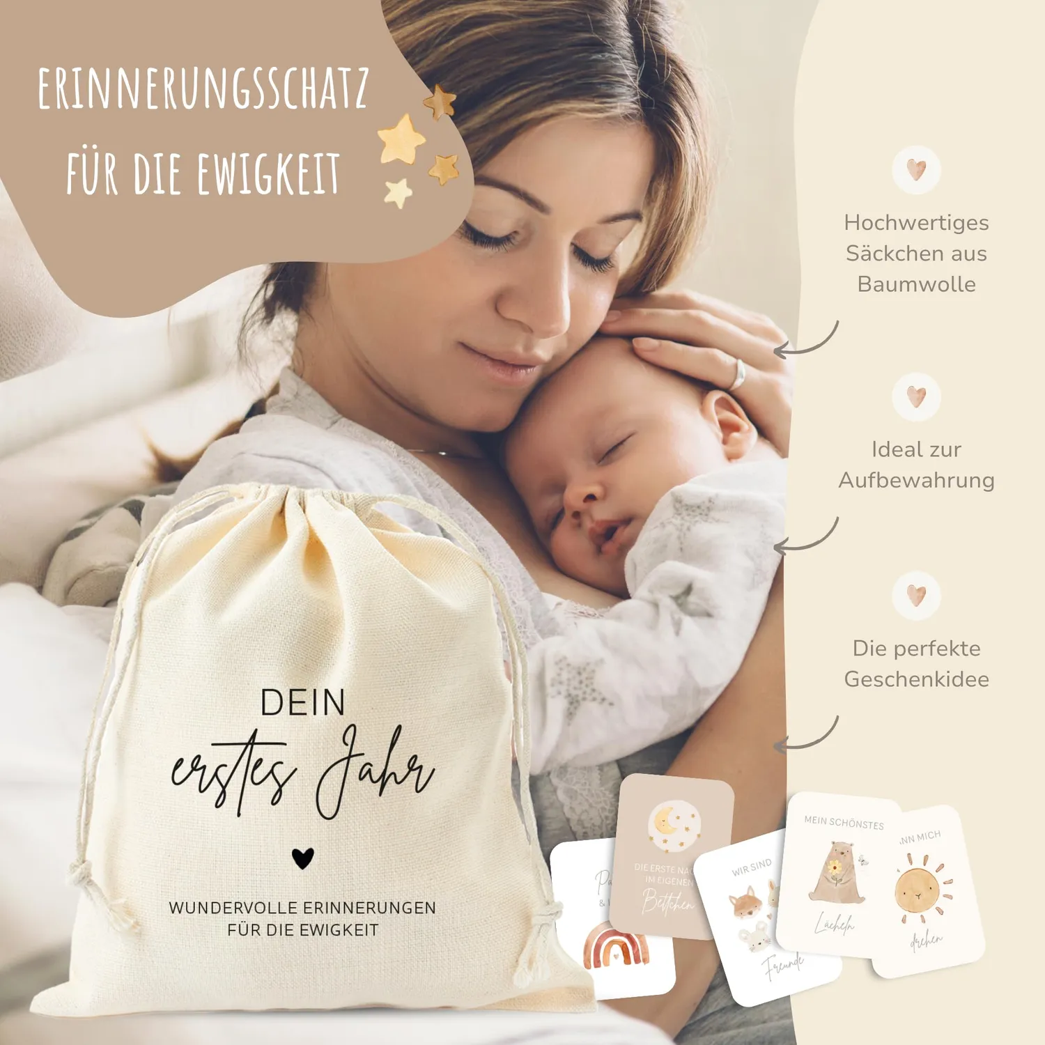MeinBaby123 Dein erstes Jahr Meilensteinkarten 50er beige Boho