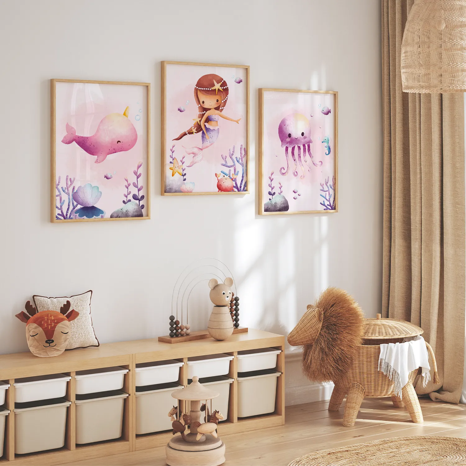 MeinBaby123 Kinderzimmer Poster 3er Set A4 Meerjungfrauen