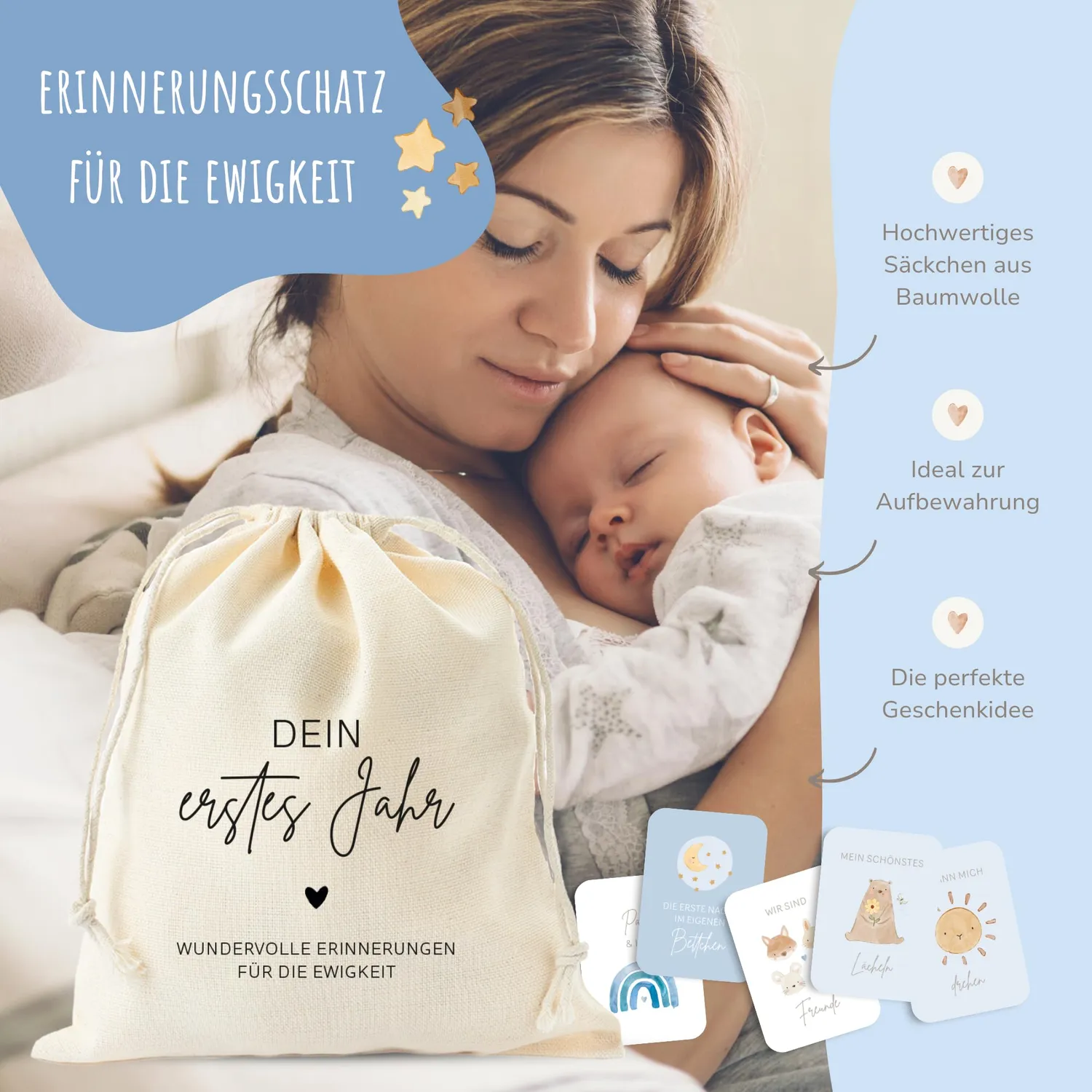MeinBaby123 Dein erstes Jahr Meilensteinkarten blau 50 Stück
