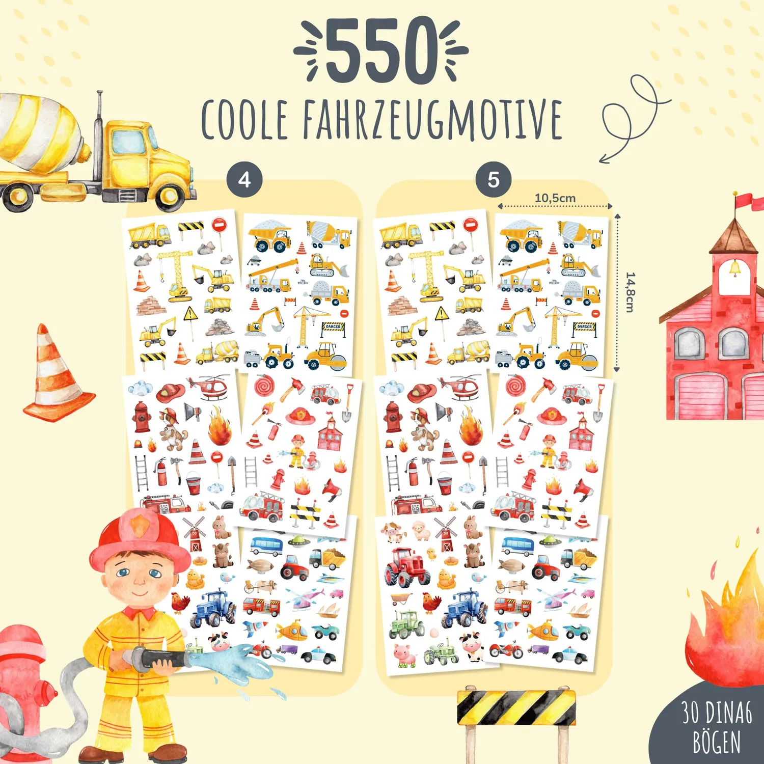 MeinBaby123 Kinder Tattoos Fahrzeuge Bagger 5er Set 550 Stück