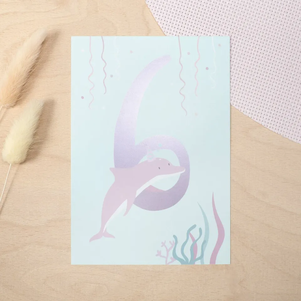 MINTKIND Geburtstag Glückwunschkarte 6 Delfin DIN A6