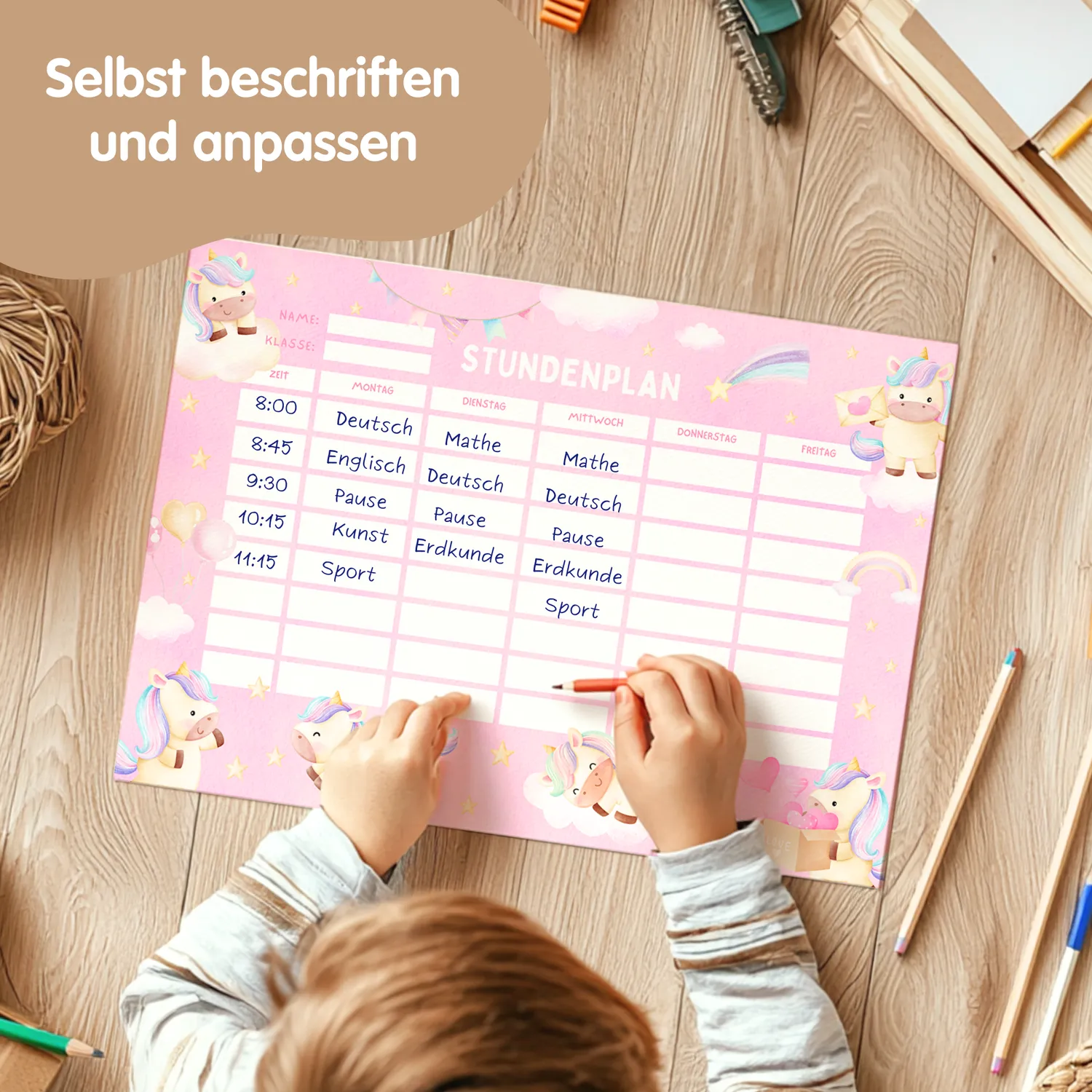 MeinBaby123 Einhorn Stundenplan zum Ausdrucken PDF A4