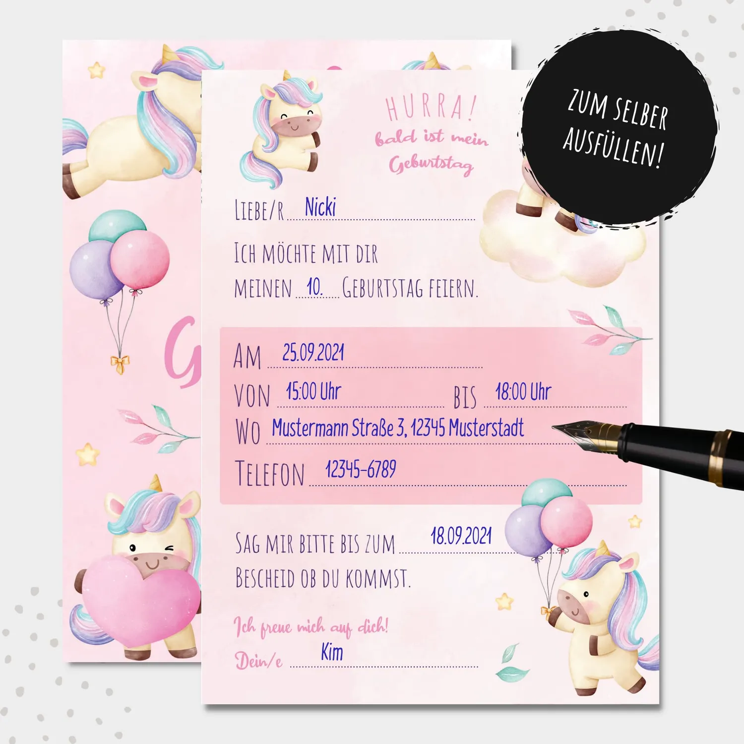 MeinBaby123 Einhorn Einladungskarten Kindergeburtstag 10er Umschlag
