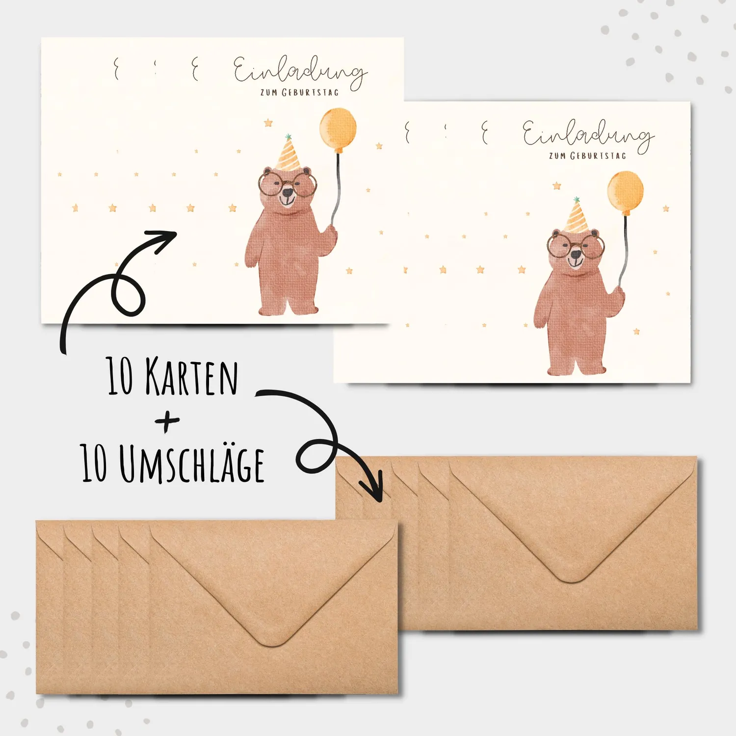 MeinBaby123 Bär Einladungskarten Kindergeburtstag 10er Set mit Umschlägen