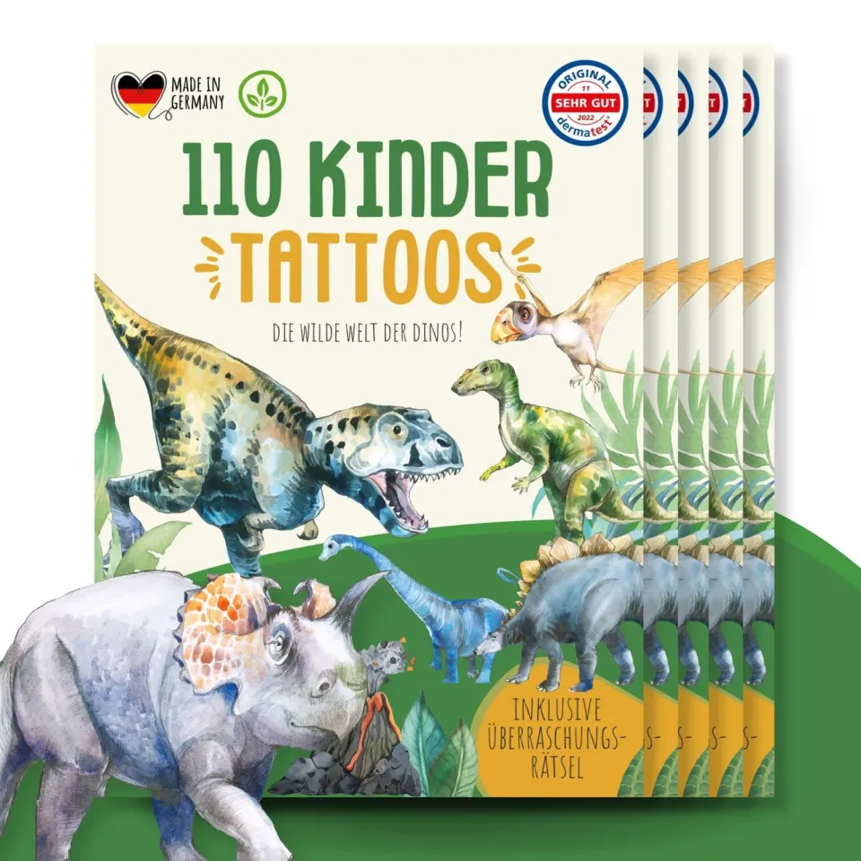 MeinBaby123 Kinder Tattoos Dinos 5er Set 550 Stück vegan