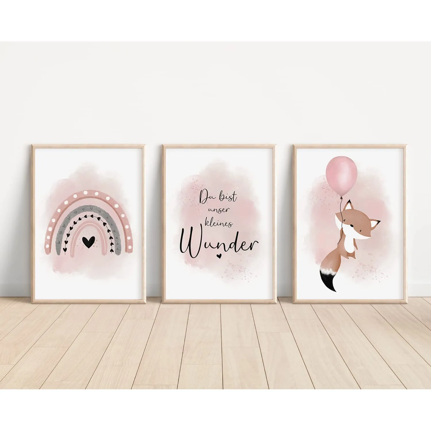 MeinBaby123 Kinderzimmerposter Fuchs Rosa A2 3er-Set matt