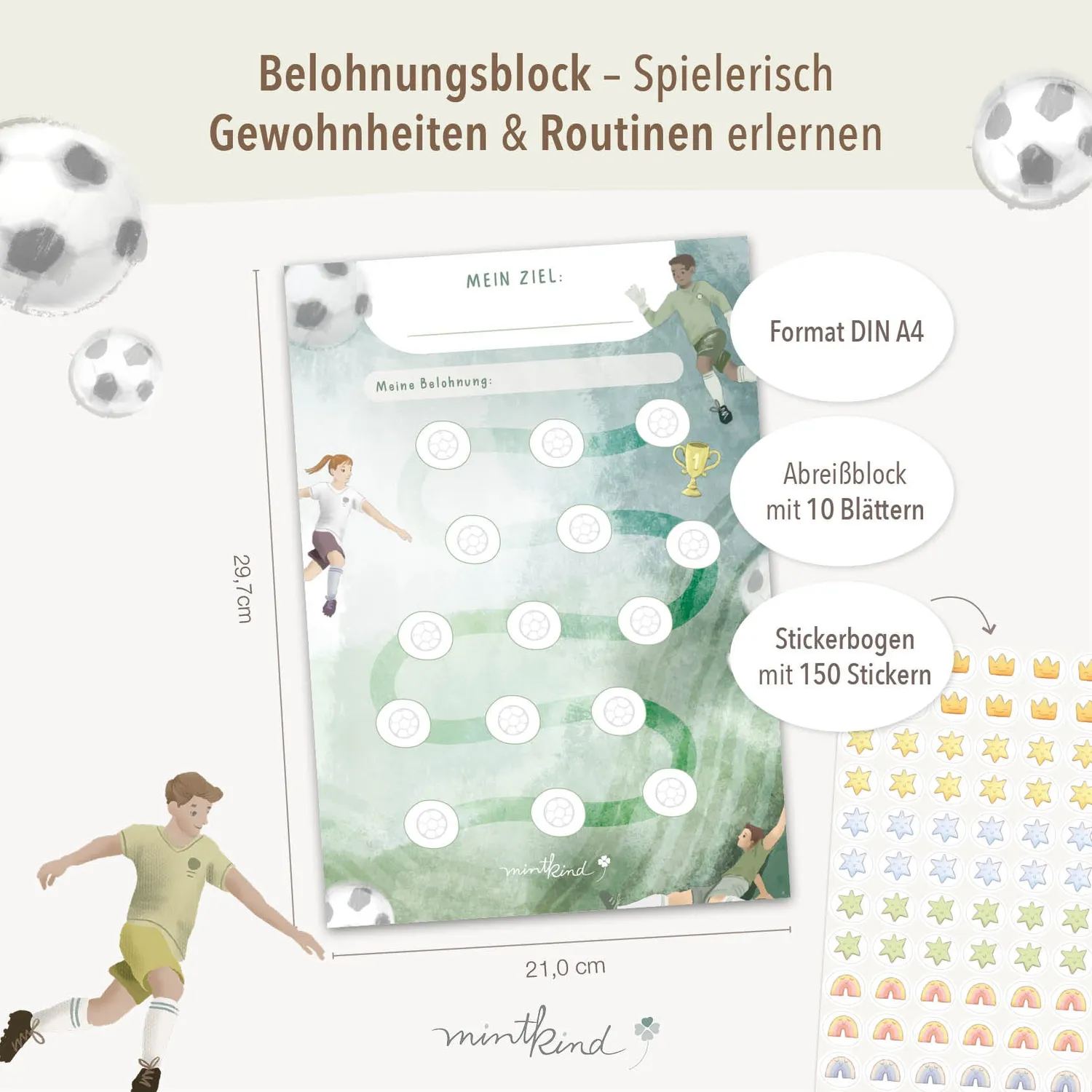 MINTKIND Belohnungsblock Weltraum Stickerplan DIN A4 150 Sticker