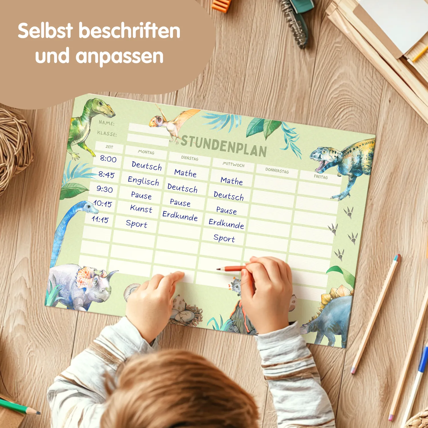 MeinBaby123 Dinos Stundenplan zum Ausdrucken PDF A4