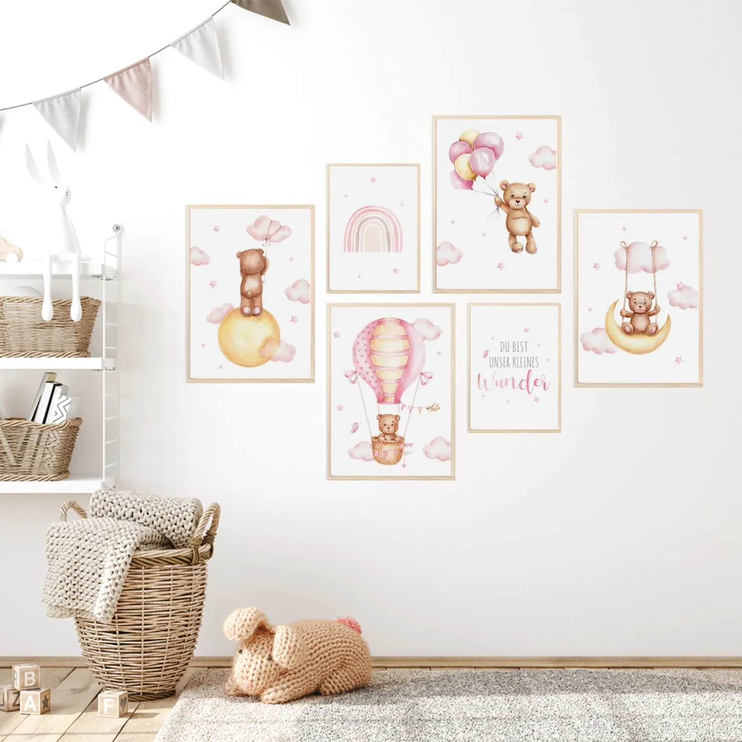 MeinBaby123 Kinderzimmer Poster Bär Luftballon rosa 6er Set