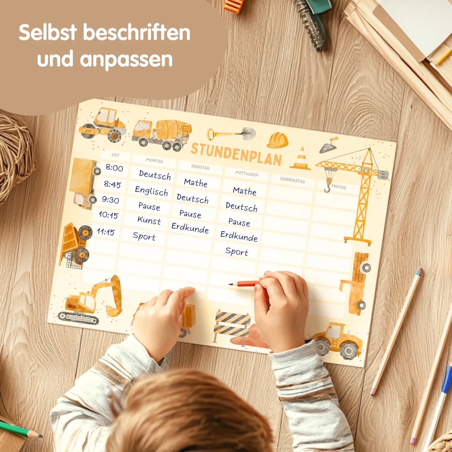 MeinBaby123 Stundenplan Bagger zum Ausdrucken A4 PDF