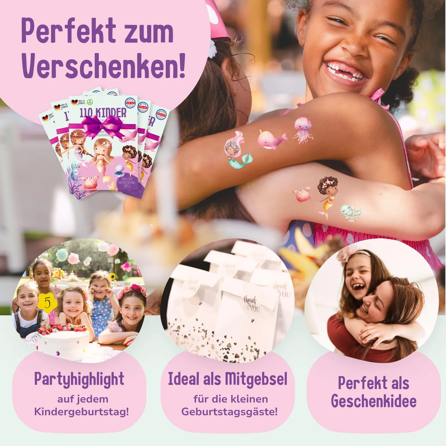 MeinBaby123 Meerjungfrauen Kinder Tattoos 5er Set vegan